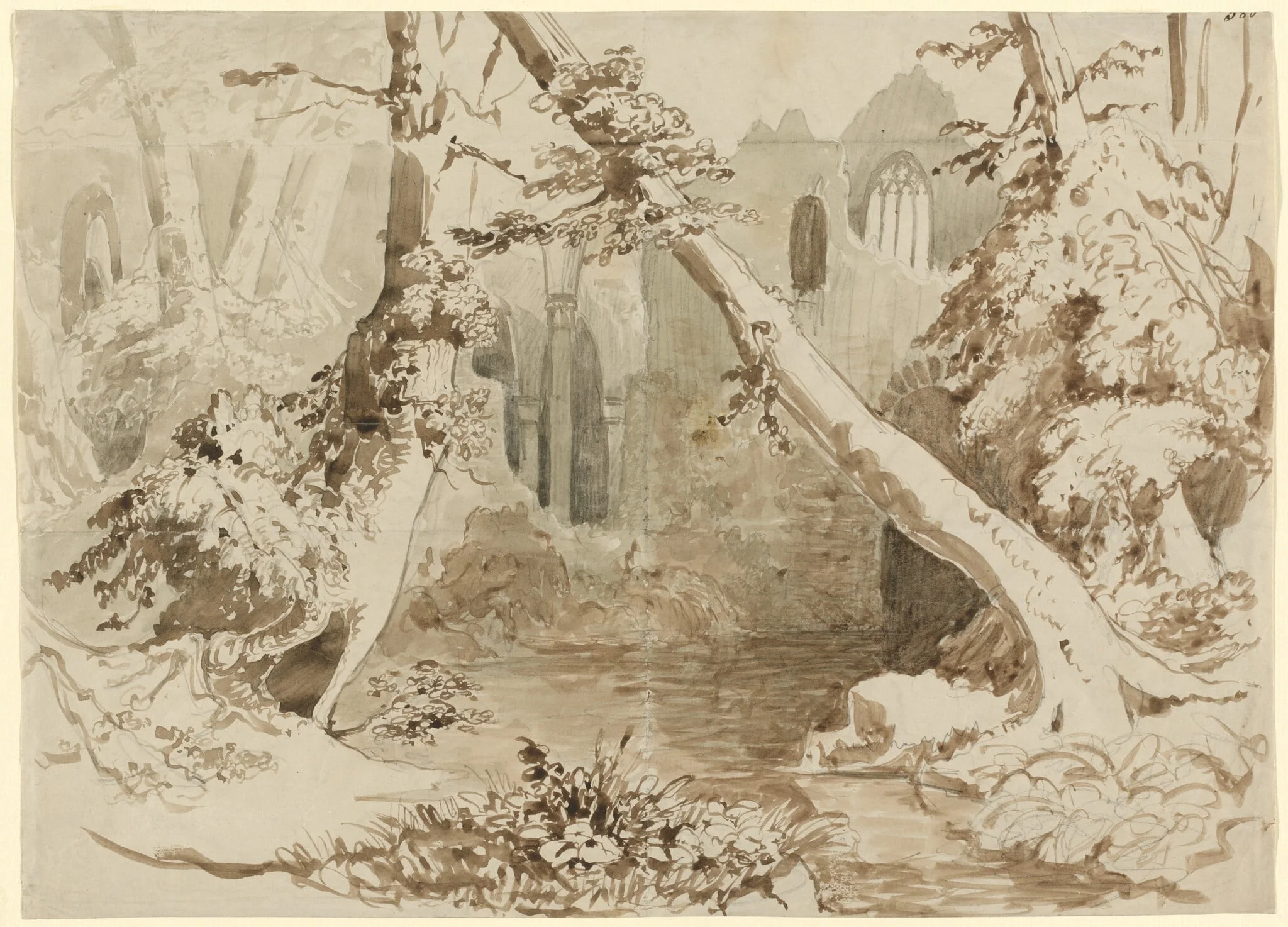 A Ruined Church in the Forest, by Carl Blechen, paint, 1834