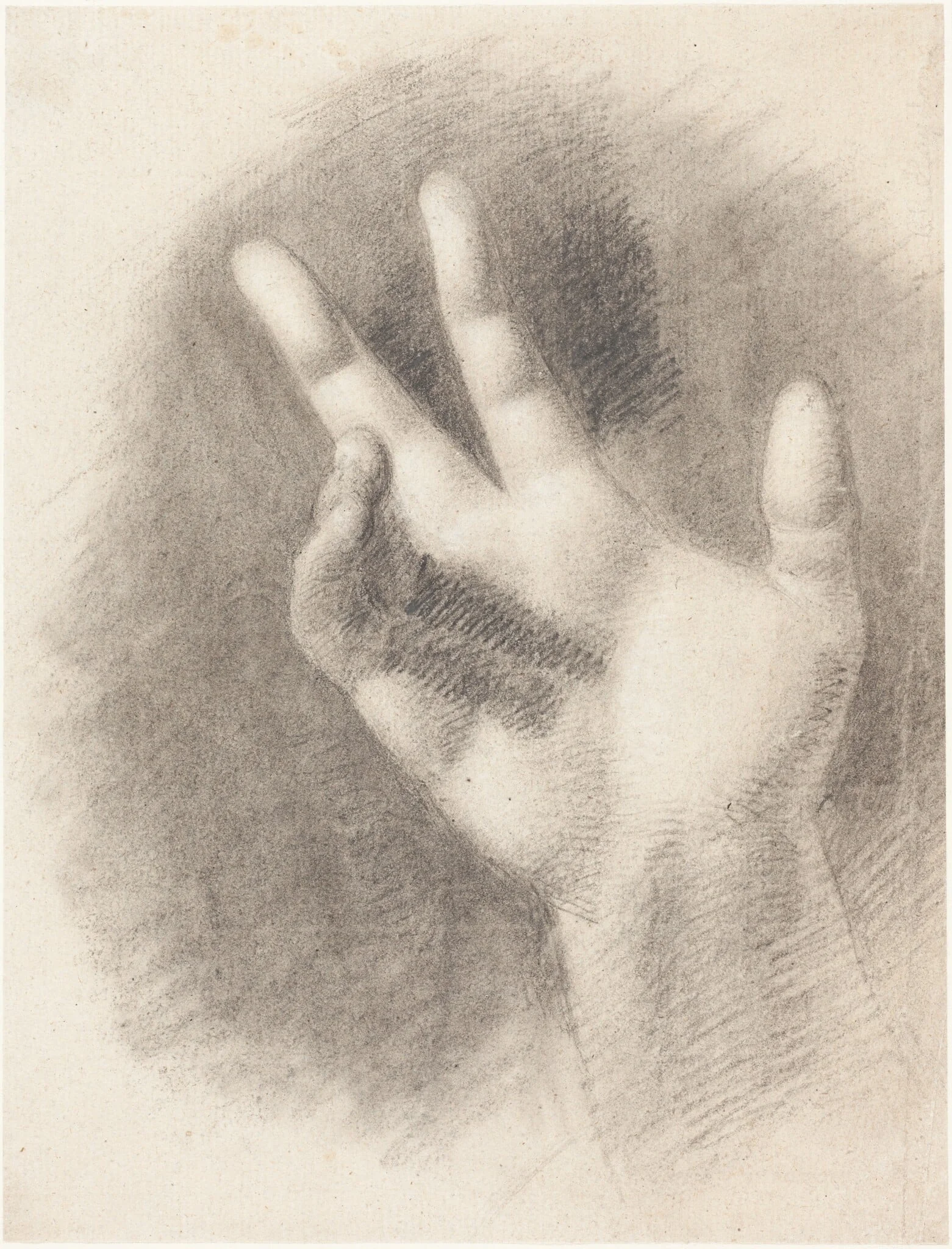 Study of a Right Hand [recto], by Benjamin Haydon, chalk, 1816