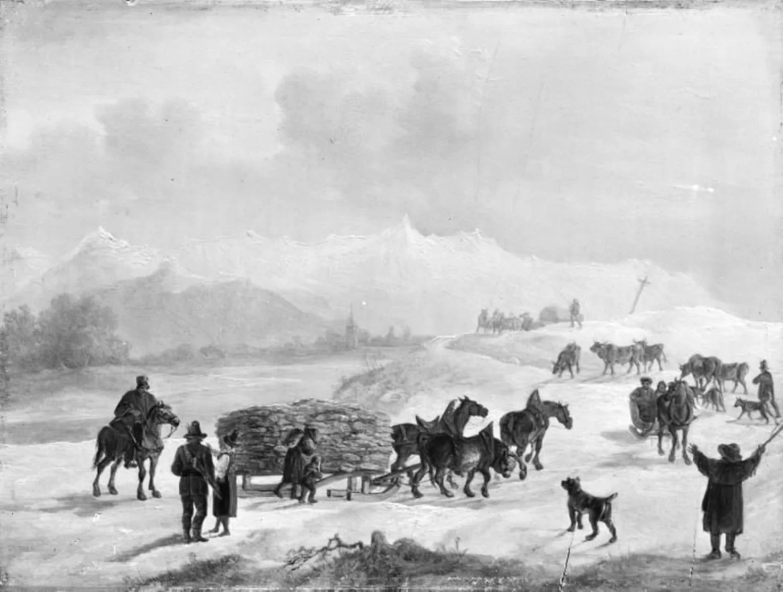Slædefart i de bajerske bjerge, by Unknown, 1750