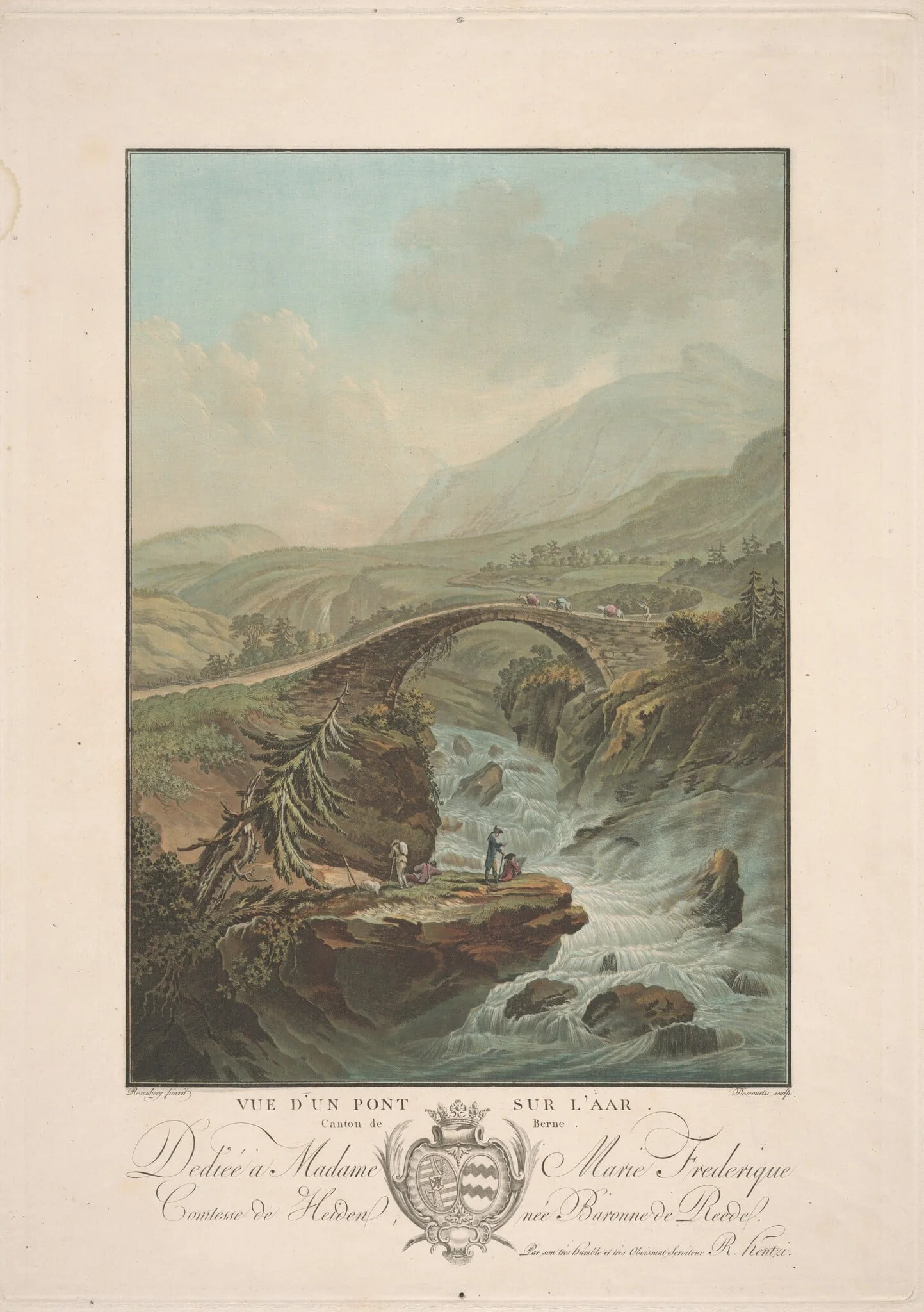 Vue d'un pont sur l'Aar, Canton de Berne (View of a Bridge on the Aar, Berne), by Charles-Melchior Descourtis, ink, 1785