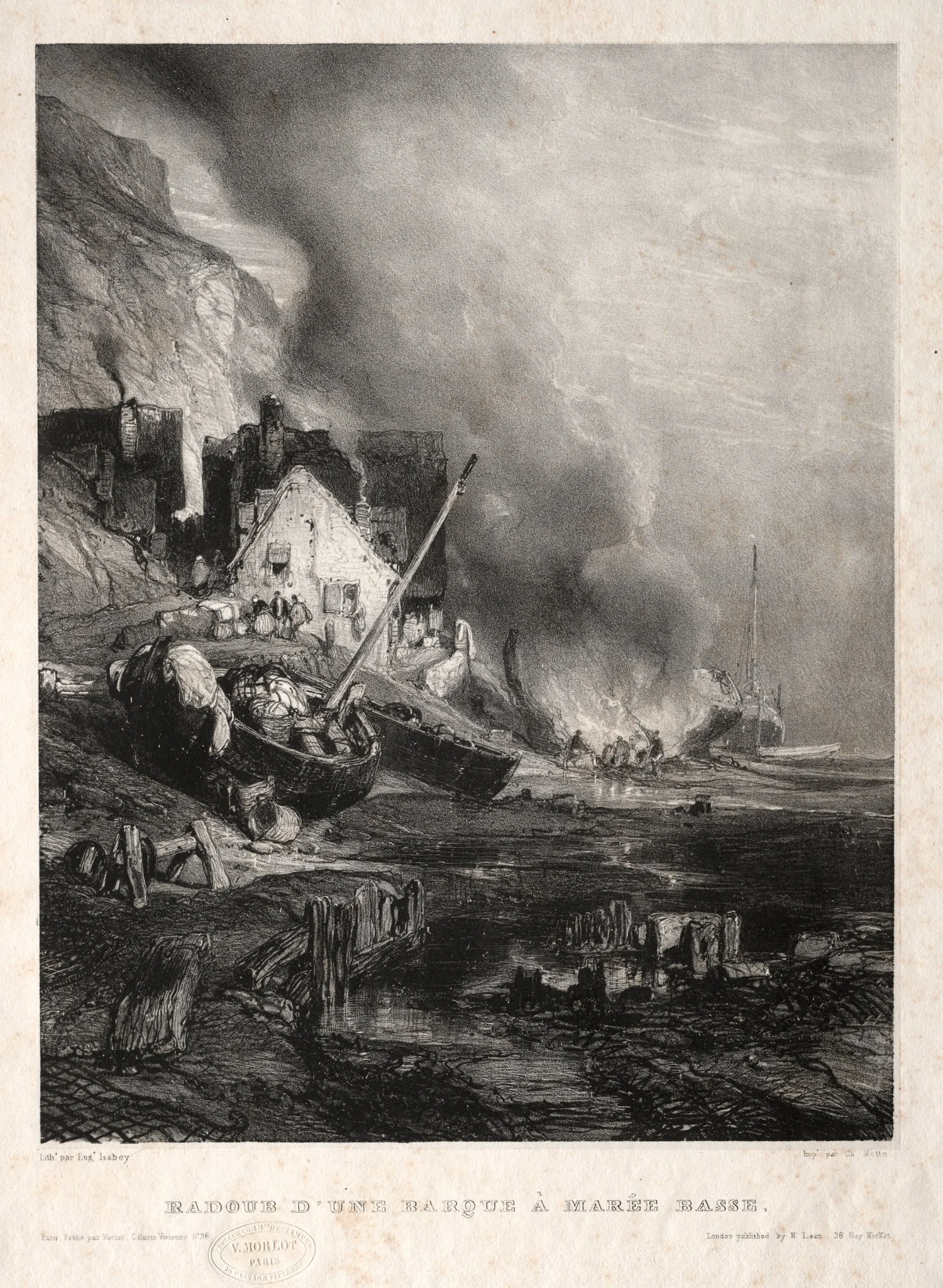 Six Marines:  Radoub d'une barque à marée basse, by Eugène Isabey, 1833