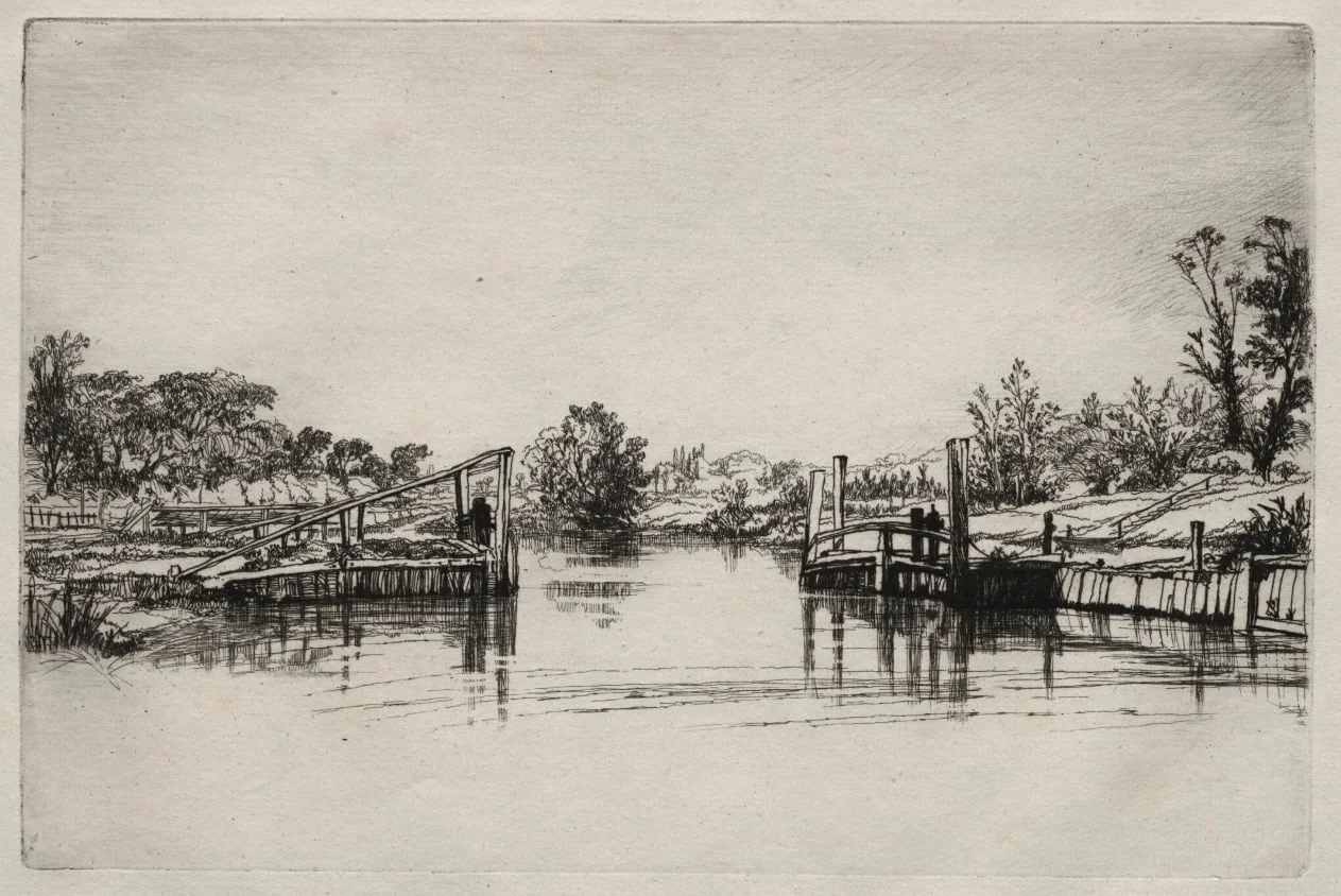 Egham Lock, by Francis Seymour Haden, 1859