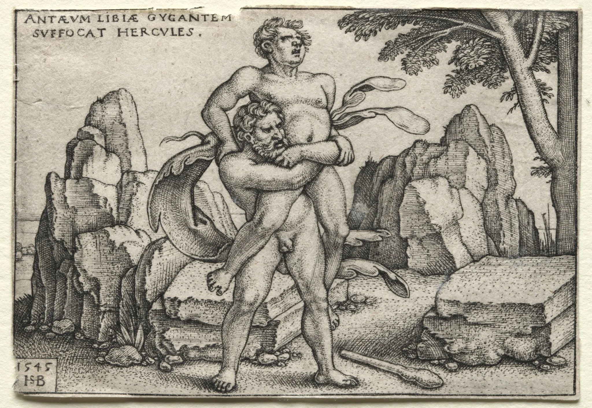 The Labors of Hercules: Hercules Crushing Antaeus, by Sebald Beham, 1545