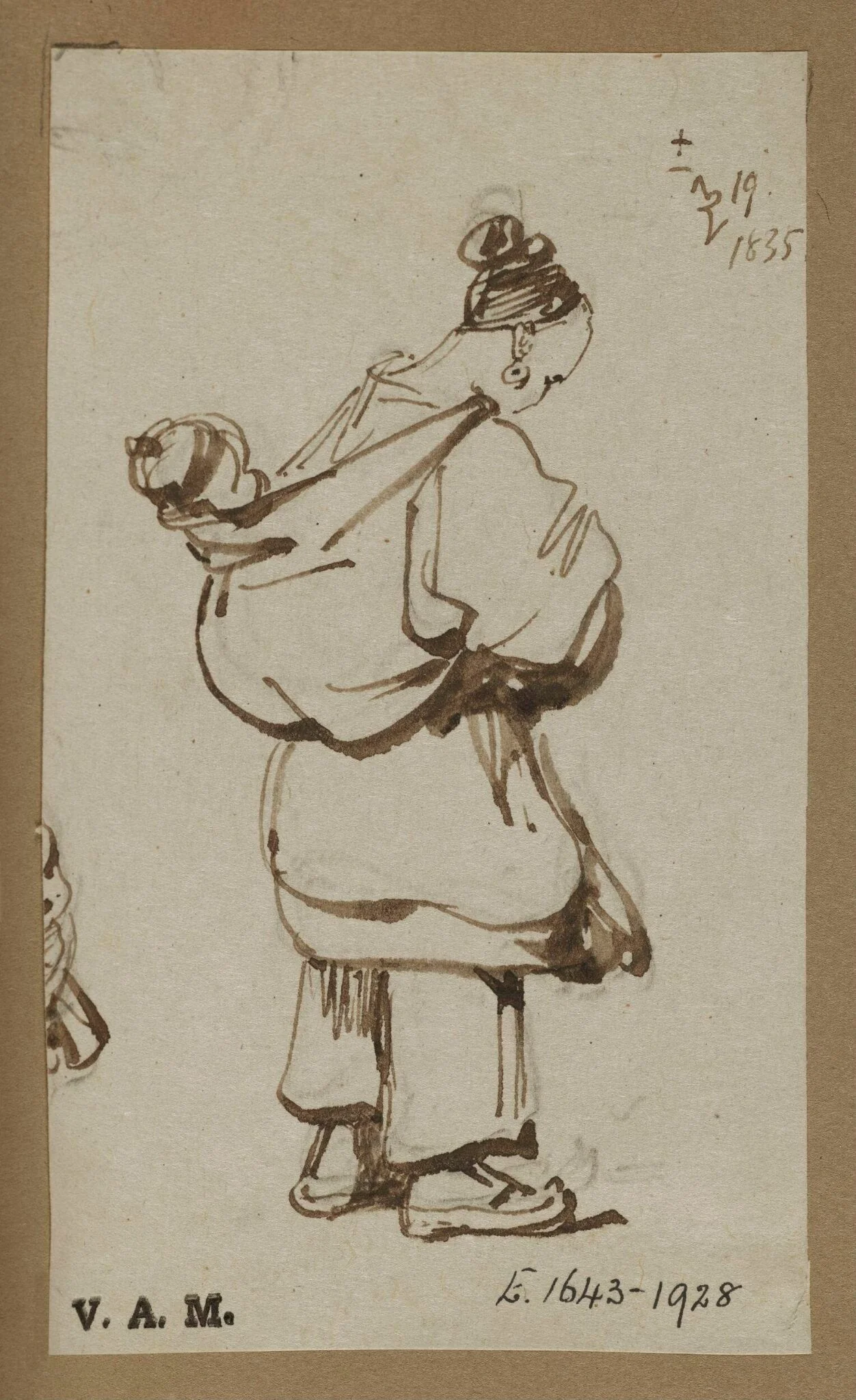 A Chinese boatwoman with a child in a sling on her back, by George Chinnery, 15