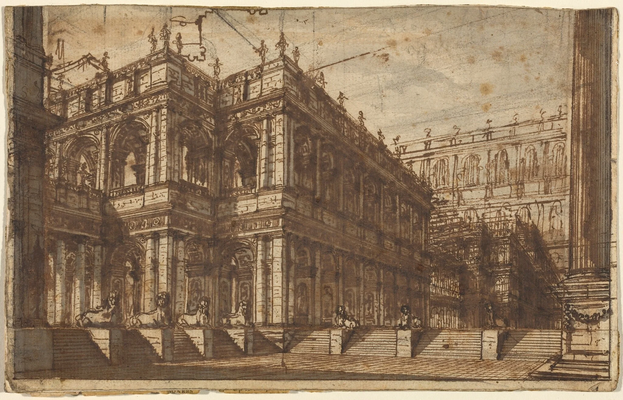 An Ancient Forum with Porticos, by Giovanni Battista Piranesi, chalk, 1742