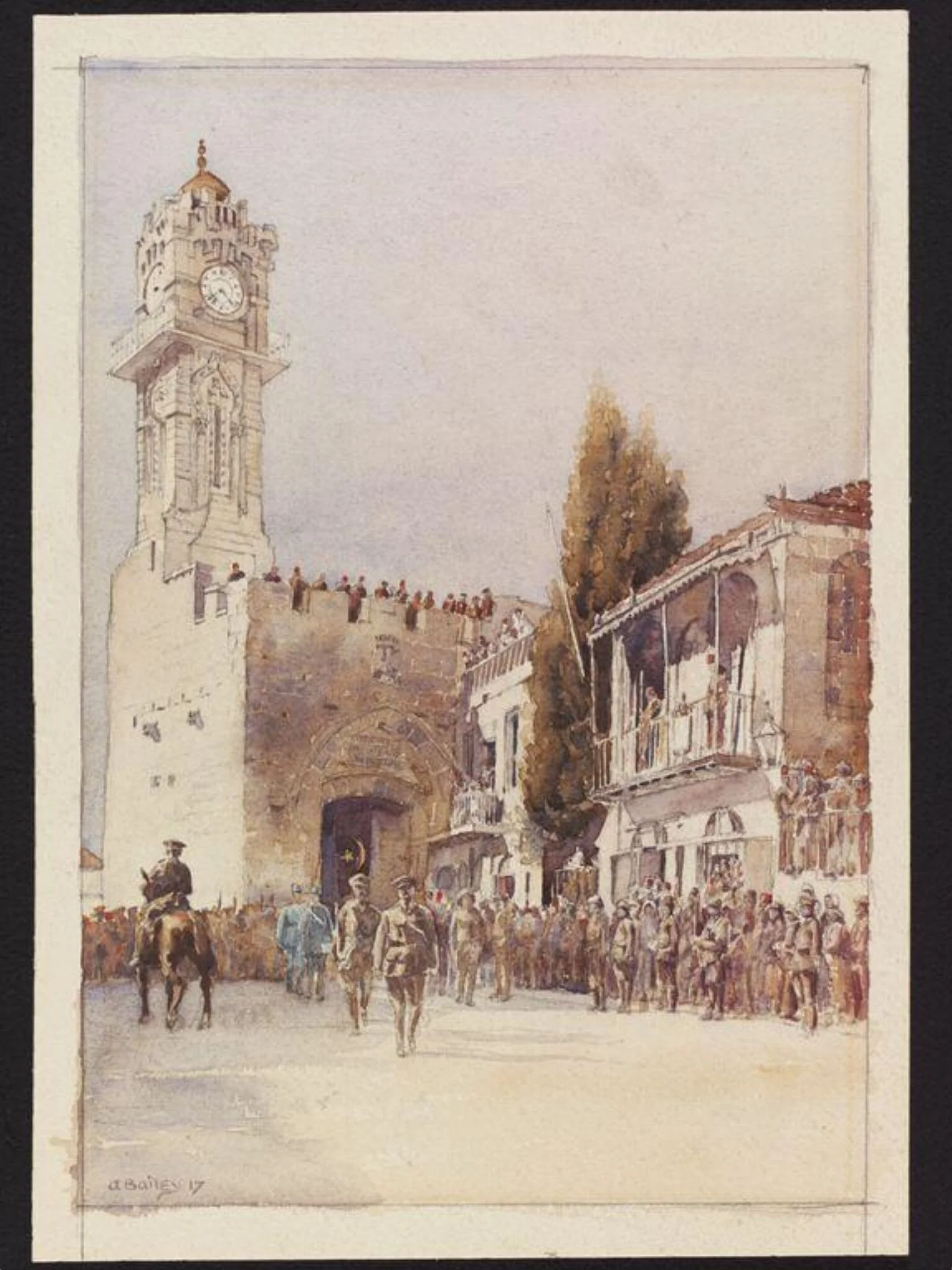 General Allenby's entry into Jerusalem  The Jaffa Gate, by Alfred Charles Bailey, watercolor, 1917