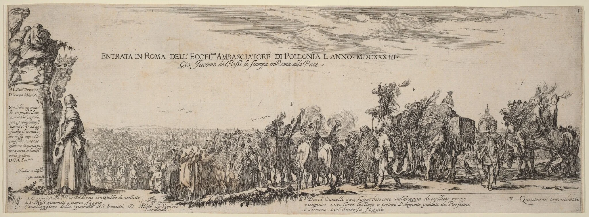 Title Page for "Entry into Rome of His Excellency the Polish Ambassador", by Stefano Della Bella, ink, 1633