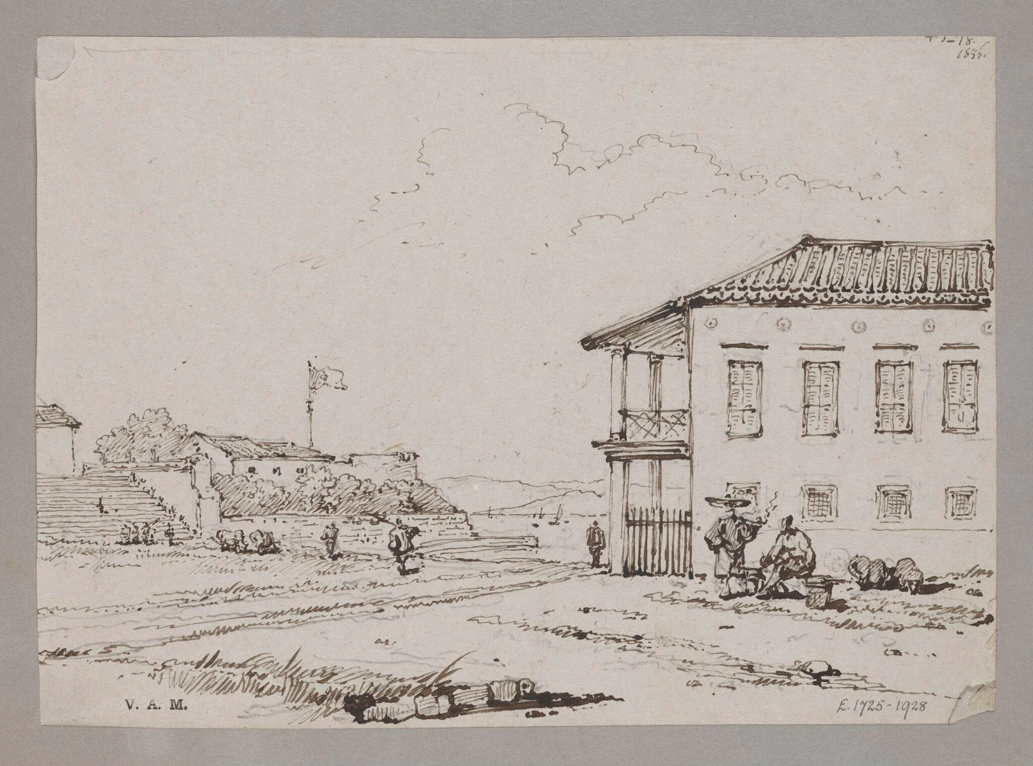 Mr. Whiteman's house and Franciscan Fort, Macao, by George Chinnery, 12
