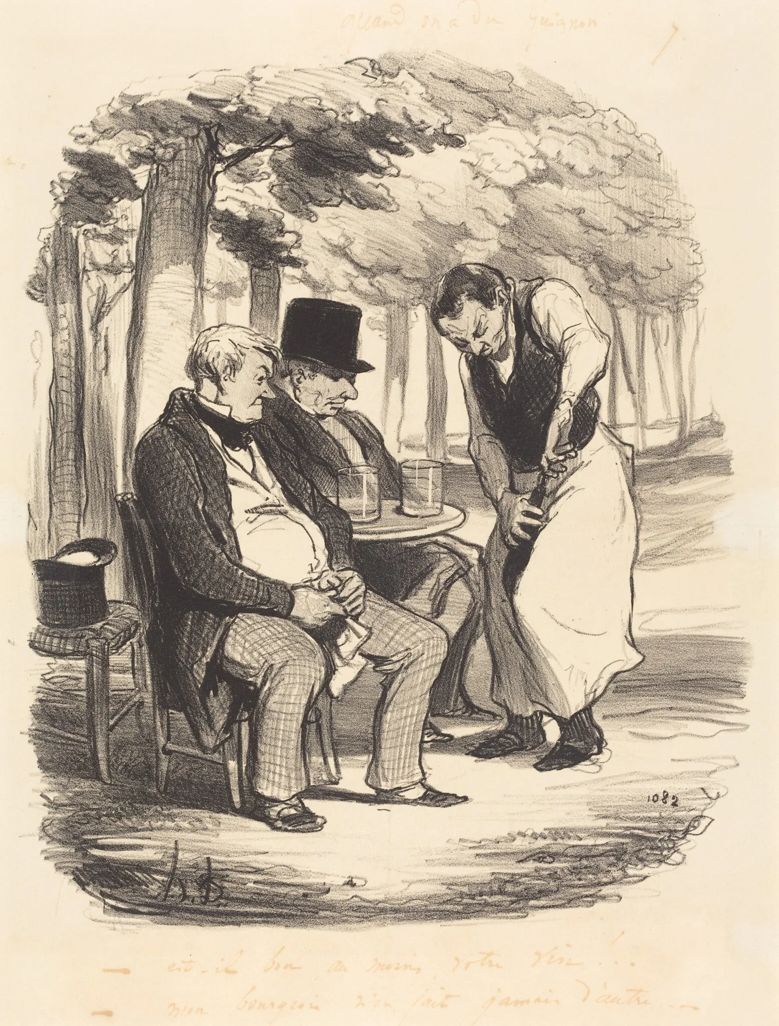 Est-il bon, au moins, votre vin!..., by Honoré Daumier, ink, 1848