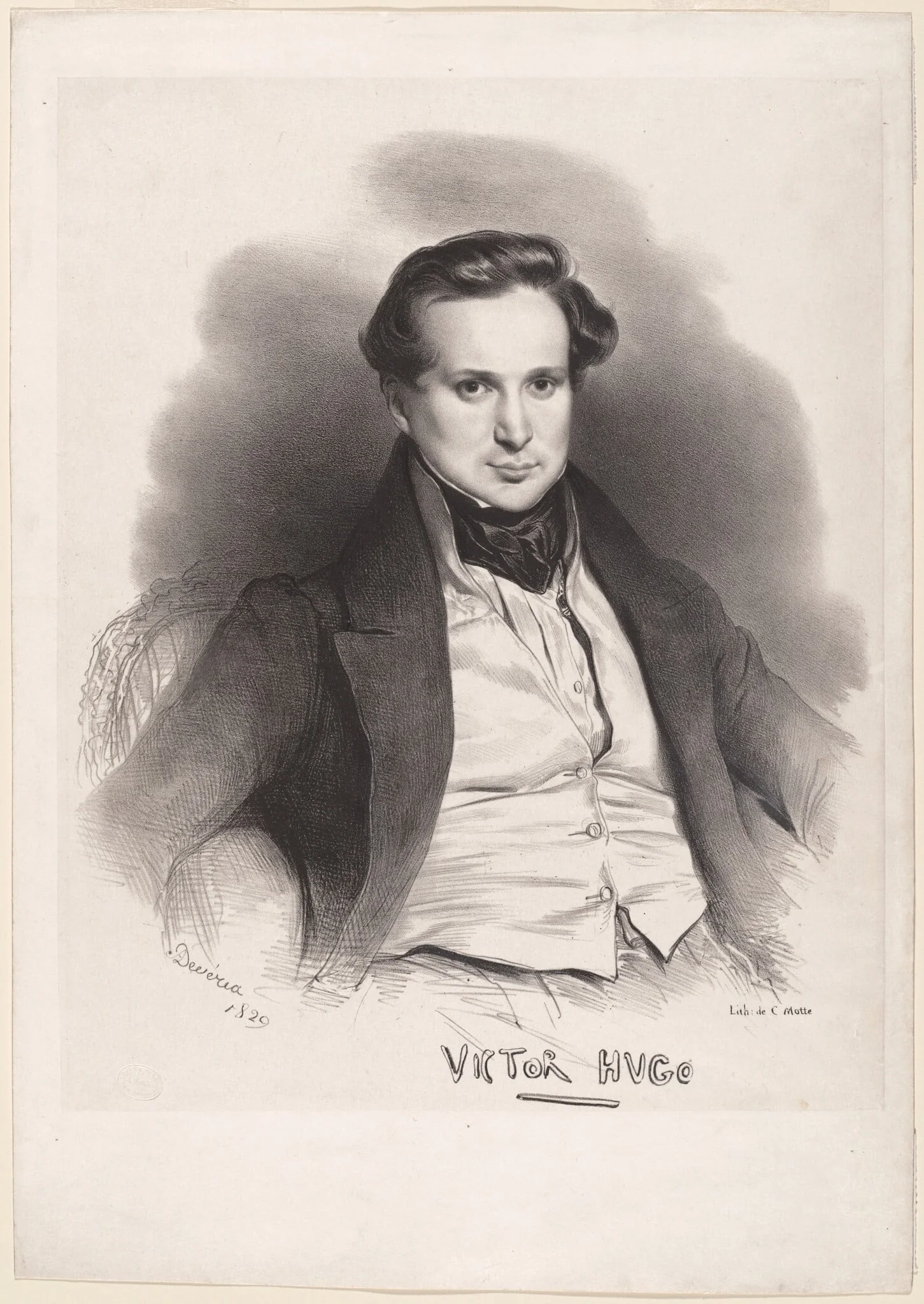 Victor Hugo, by Achille Devéria, ink, 1829
