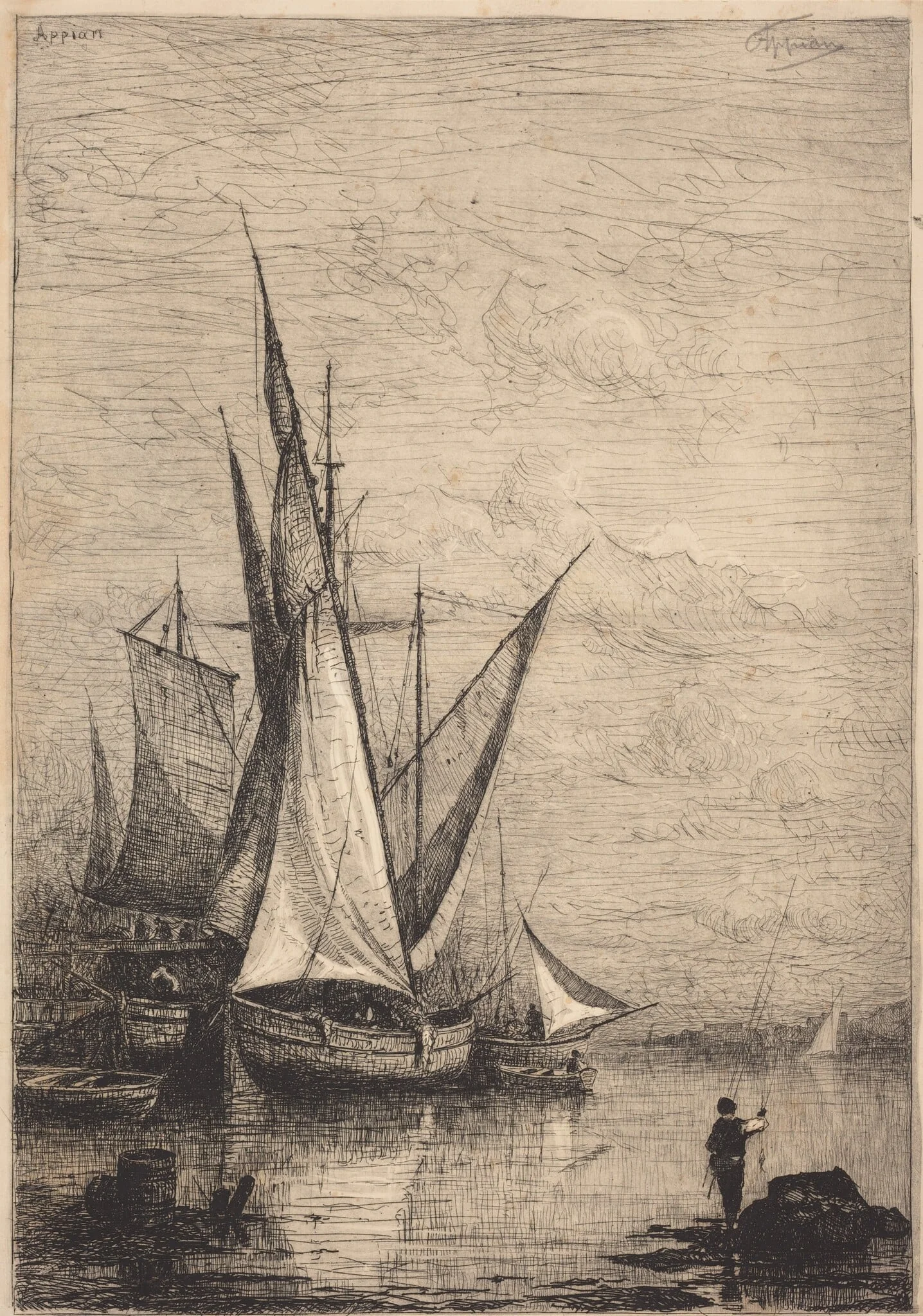 The Port of Genoa, by Adolphe Appian, ink, 1877