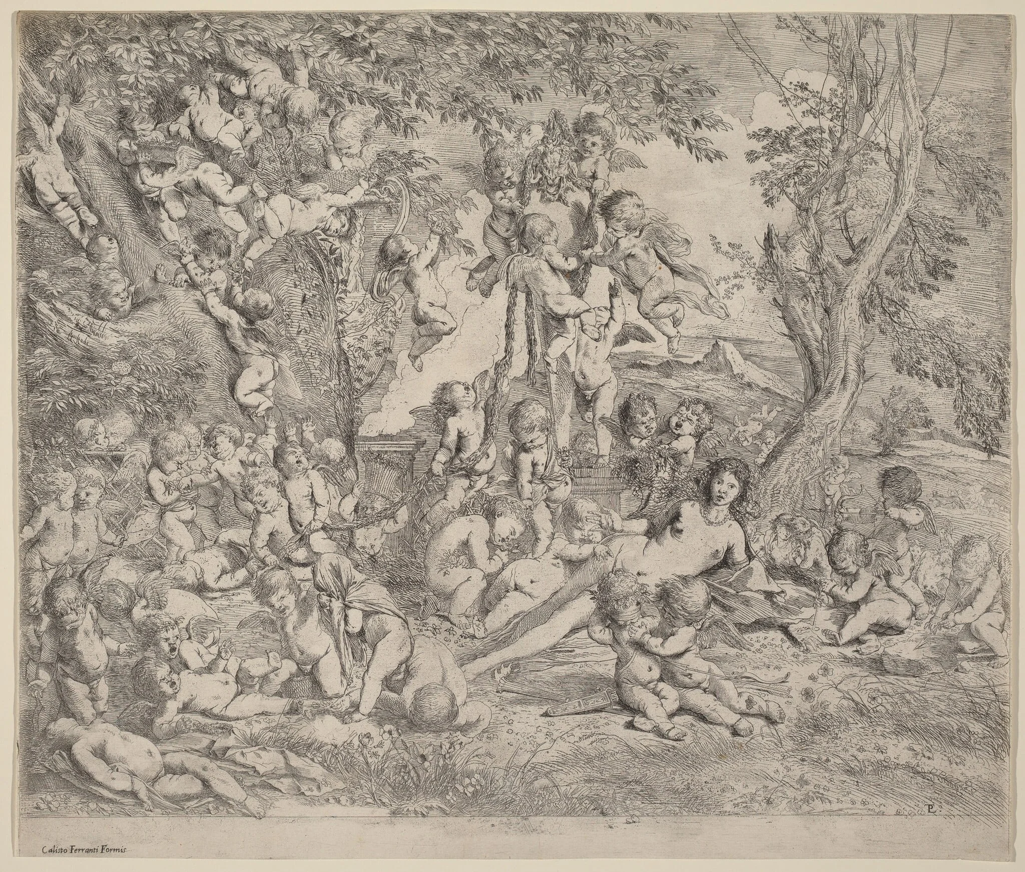 Venus in a Garden with Cupids, by Pietro Testa, ink, 1634