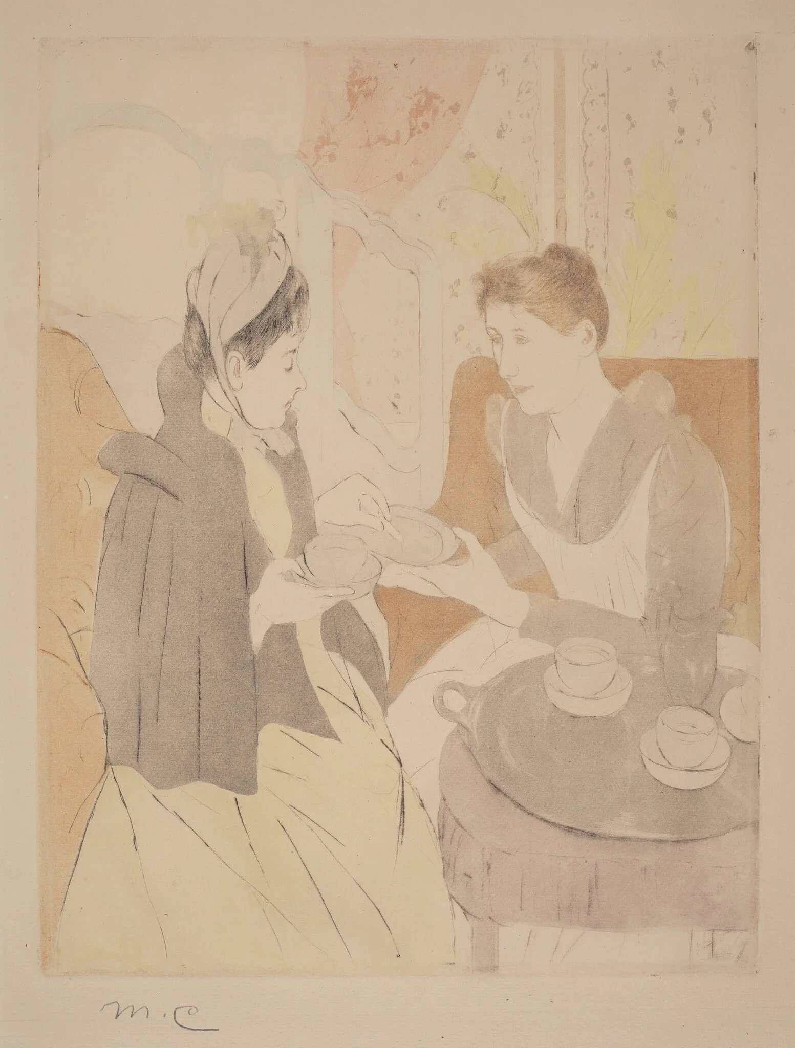 Afternoon Tea Party, by Mary Cassatt, ink, 1890