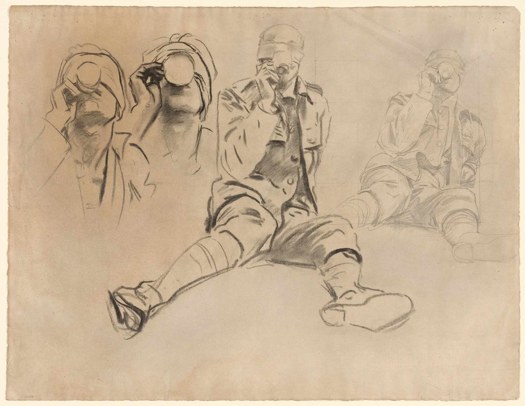 Studies of a Soldier Drinking, for Gassed (recto), by John Singer Sargent, 1918
