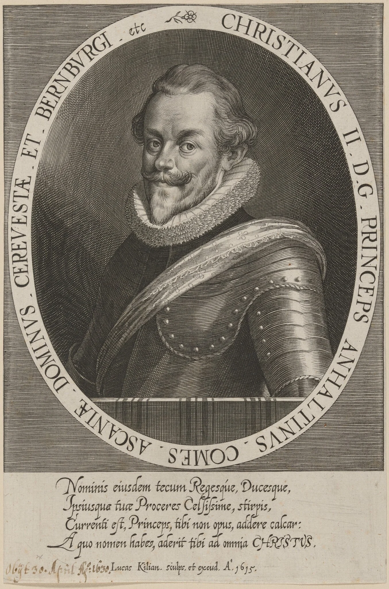 Christian II, by Lucas Kilian, ink, 1615