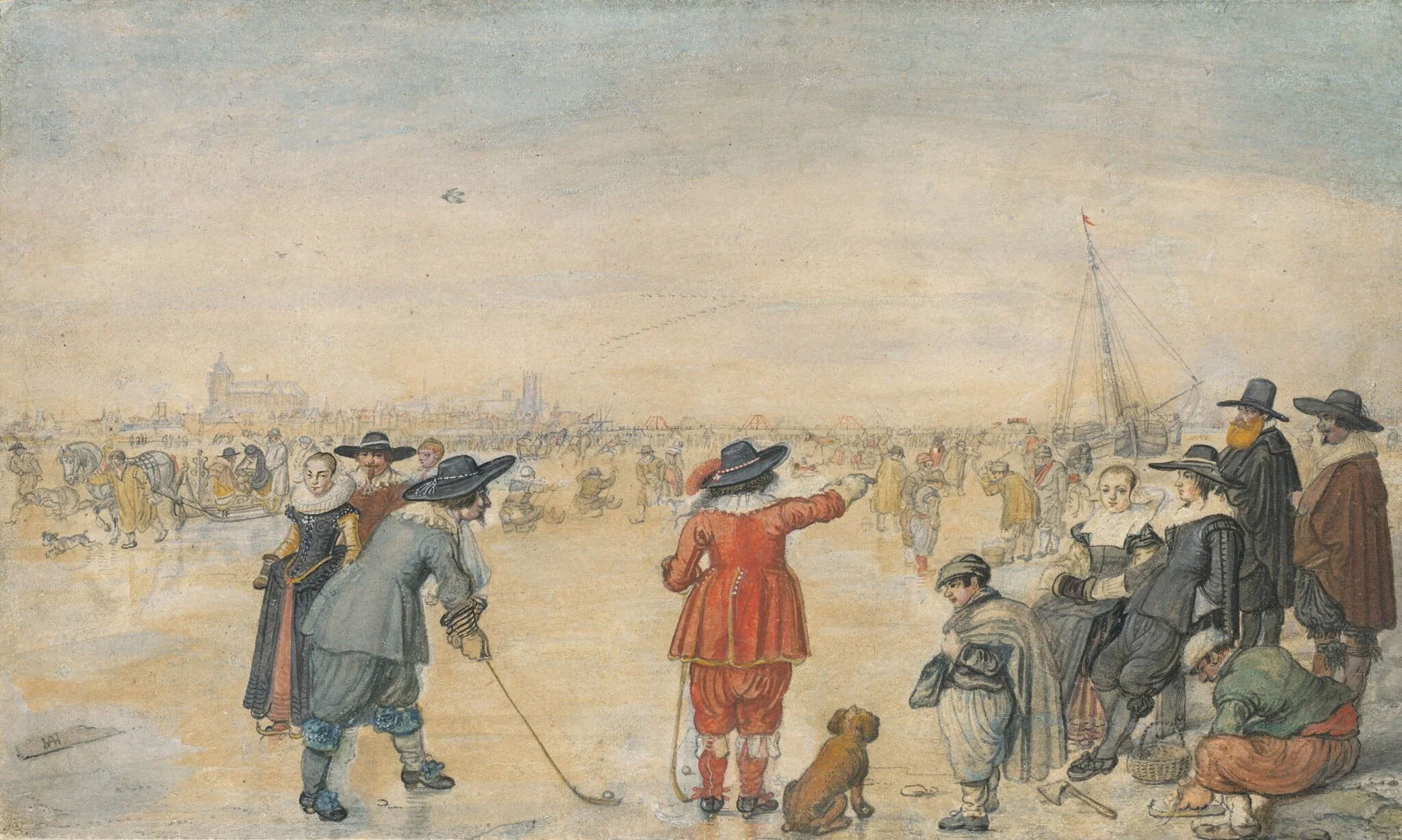 Winter Games on the Frozen River Ijssel, by Hendrick Avercamp, ink, 1626
