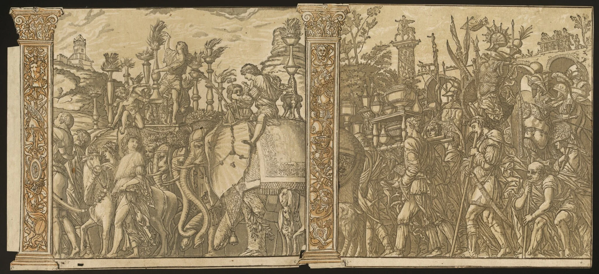 The Triumph of Julius Caesar [no.5 and 6 plus 2 columns], by Andrea Andreani, ink, 1599