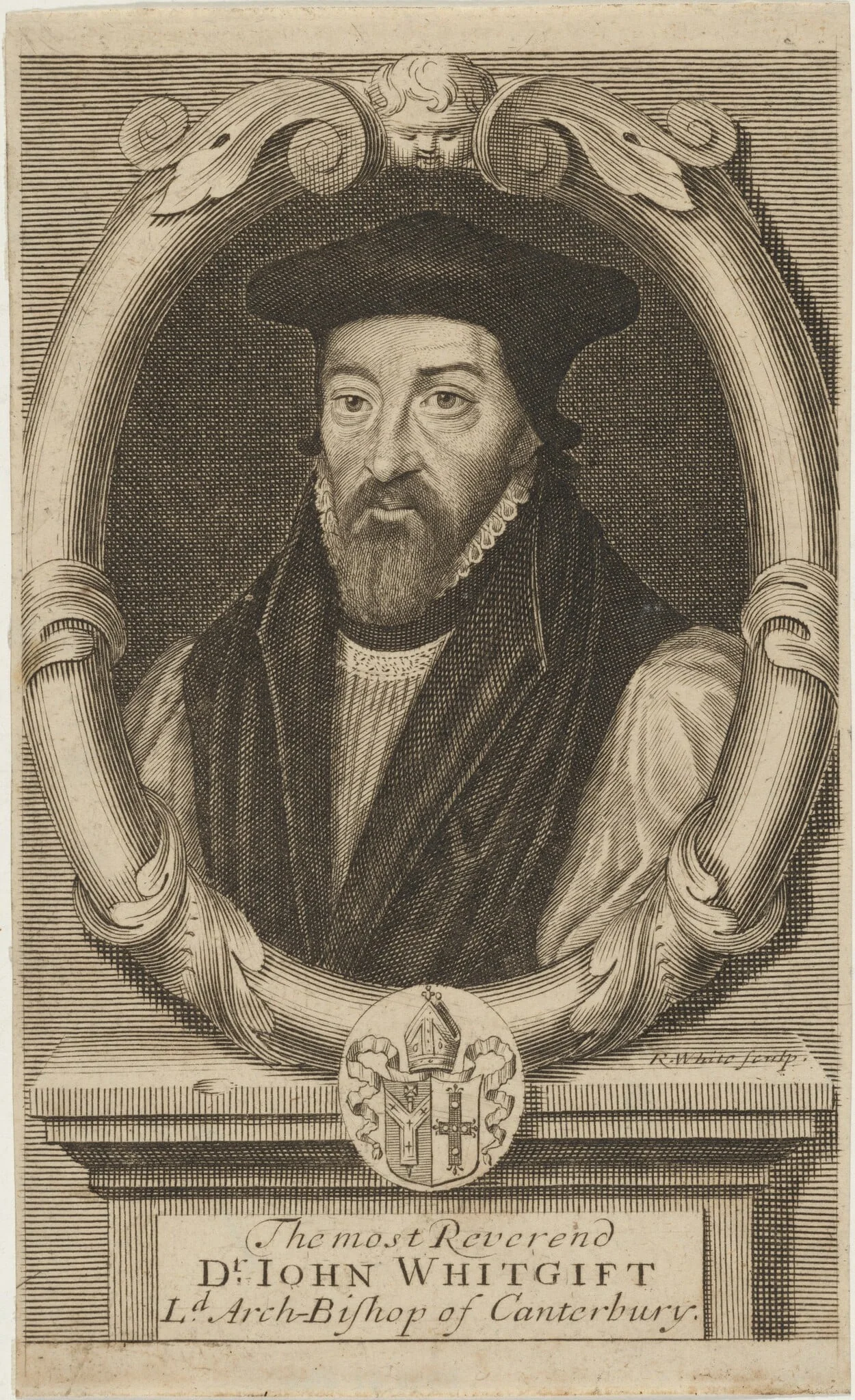 John Whitgift, D.D., Archbishop of Canterbury, by Robert White, ink, 1699