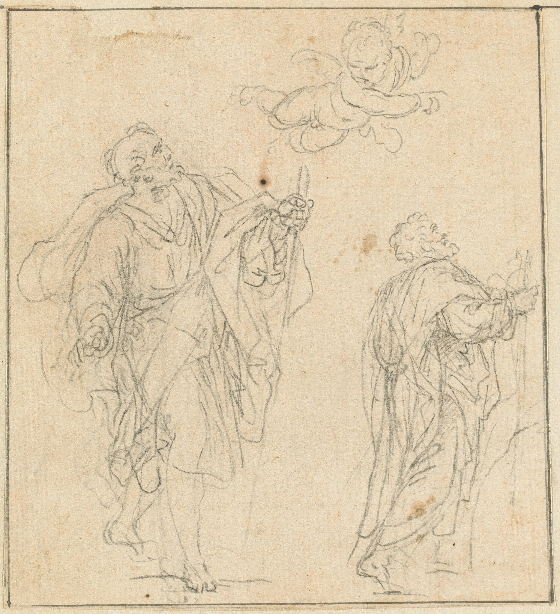 An Apostle Guided by an Angel, by Agostino Masucci, chalk, 1724