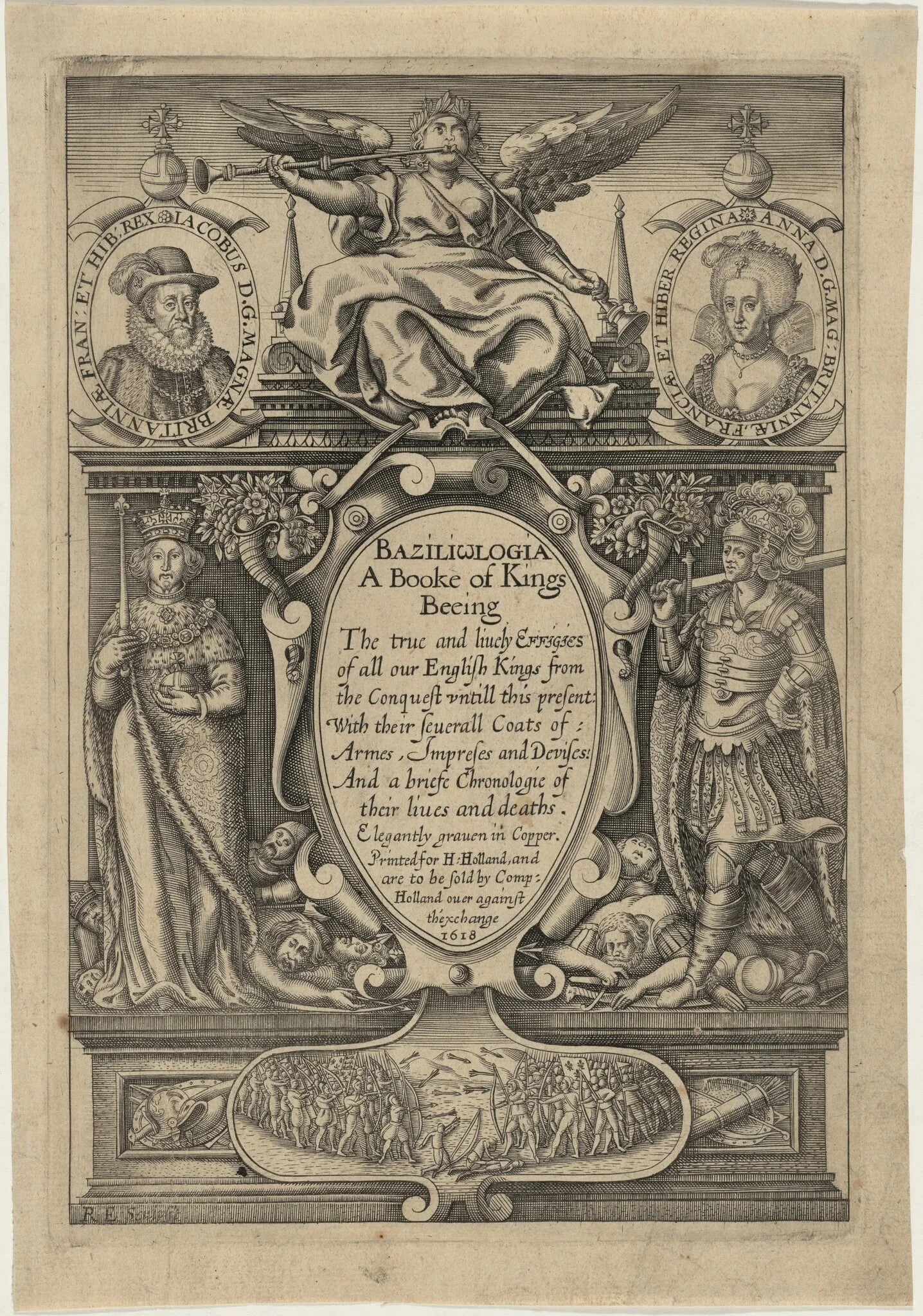 Title page, Baziliologia, by Renold Elstrack, ink, 1618
