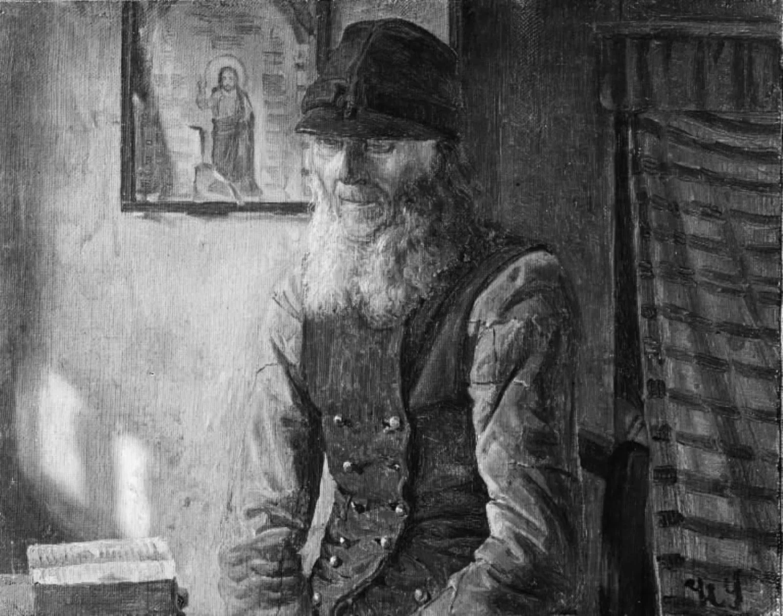 En jysk bonde læser i Bibelen, by Unknown, 1850