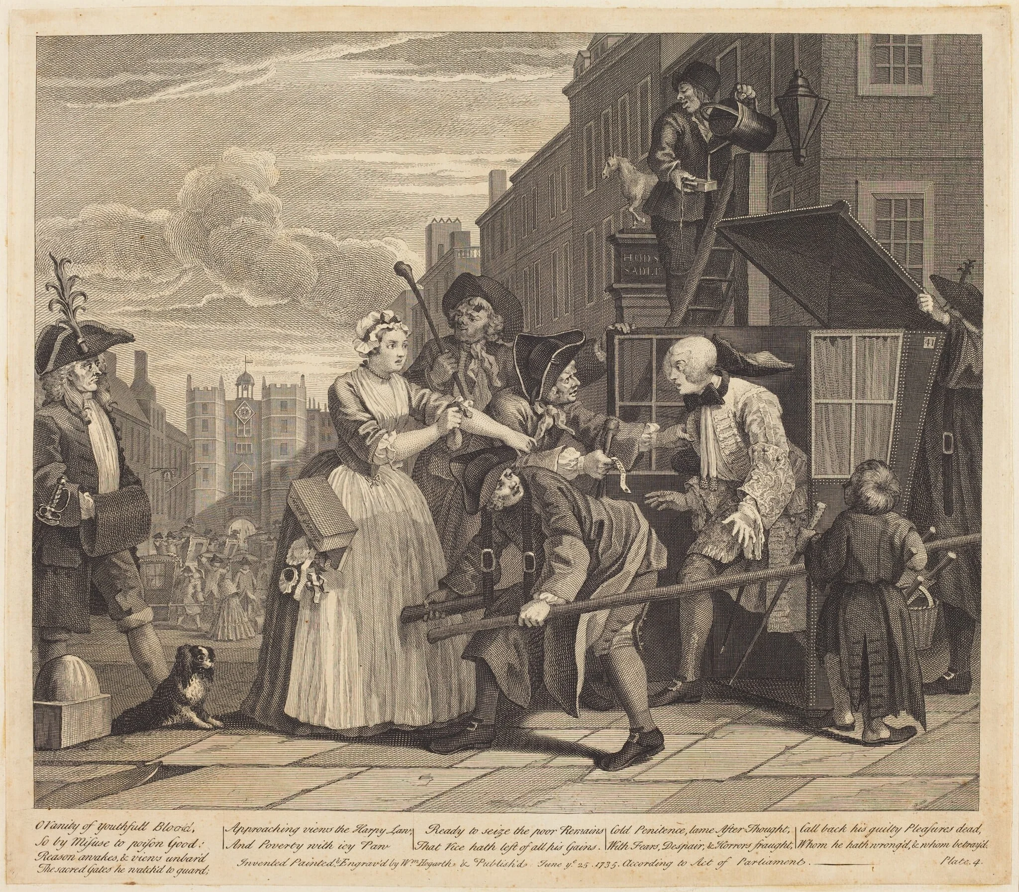 A Rake's Progress: pl.4, by William Hogarth, ink, 1735