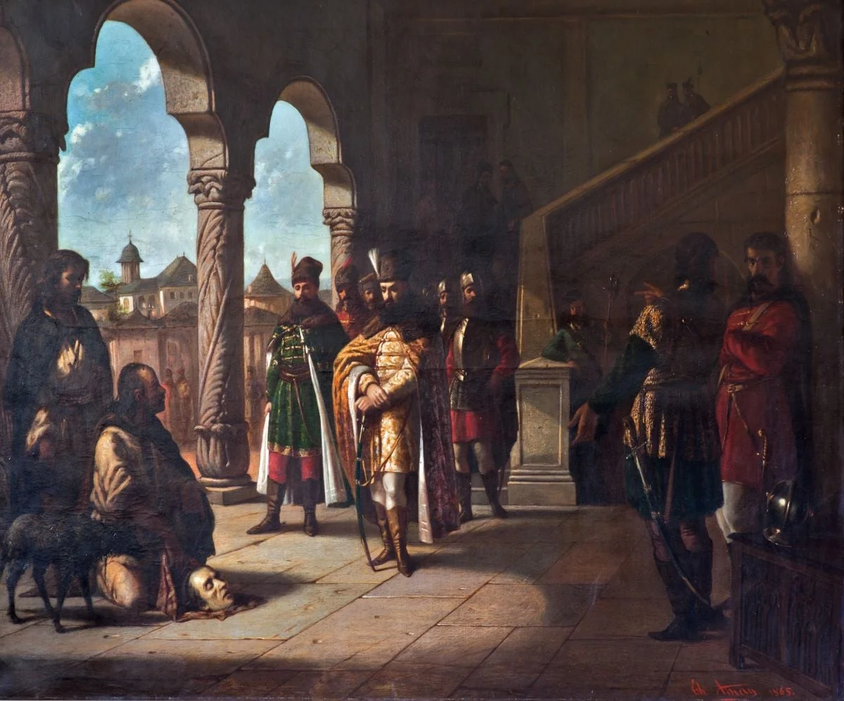 Mihai Viteazul contemplând capul lui Andrei Bathory, by Theodor Aman, unspecified, 1865