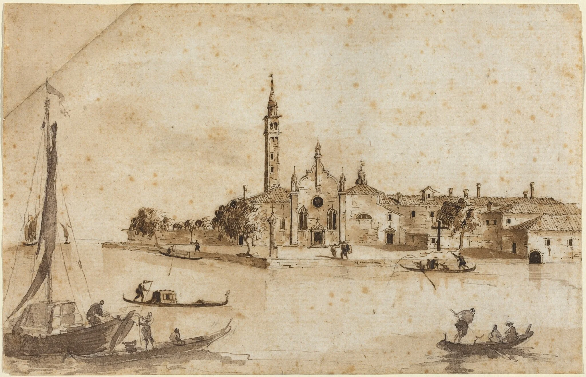 The Island of Madonna della Grazia, by Francesco Guardi, ink, 1752