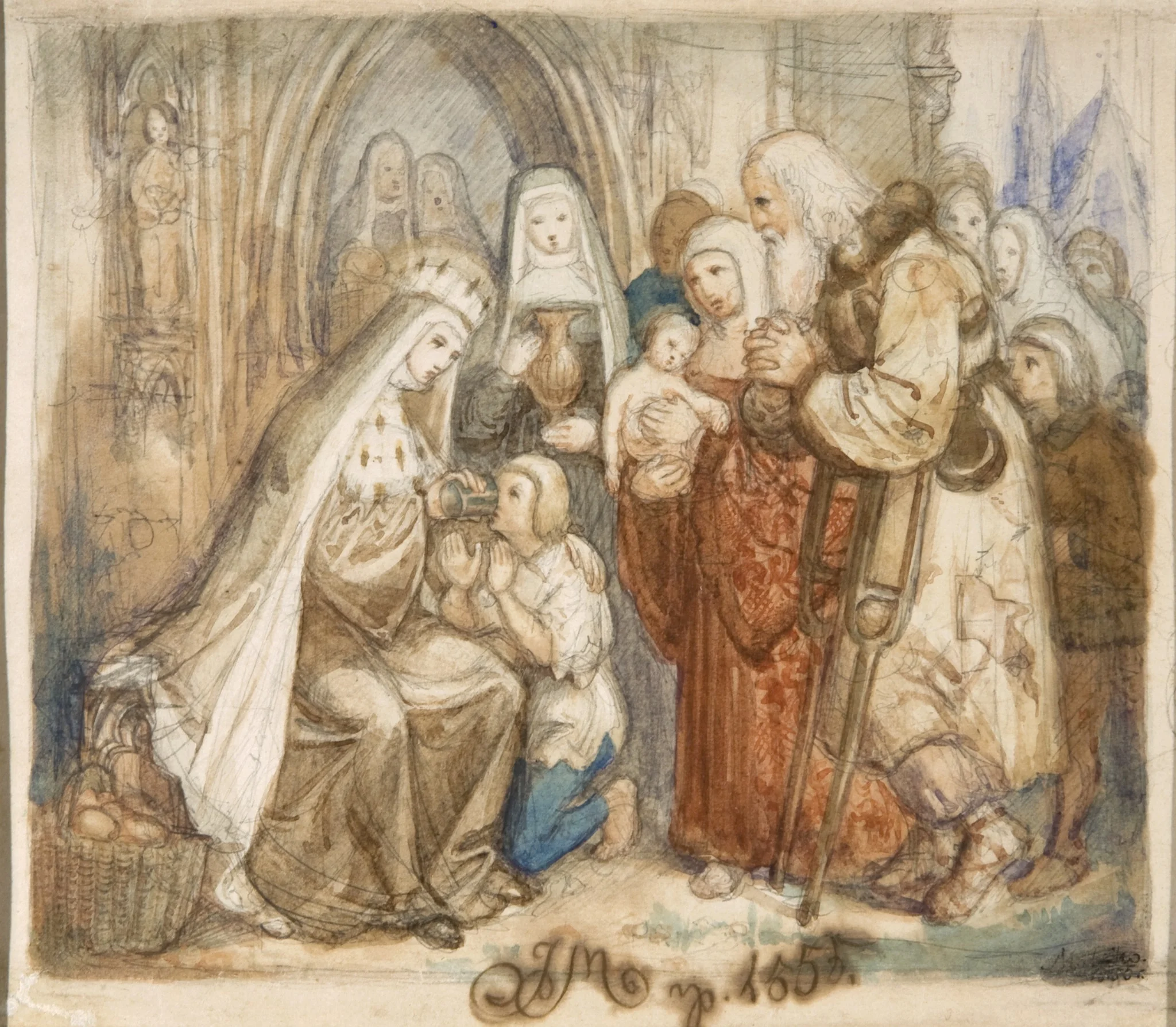 Saint Jadwiga among the Poor, by Jan Matejko, watercolor, 1855