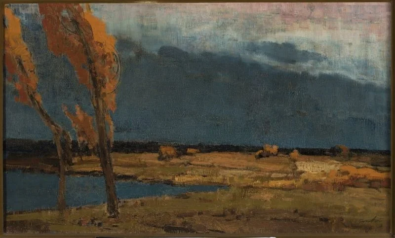 Landscape with poplars /Storm is at hand/, by Władysław Wankie, oil, 1902
