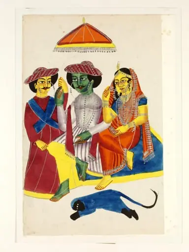 Hanuman before Rama, Sita and Lakshmana
