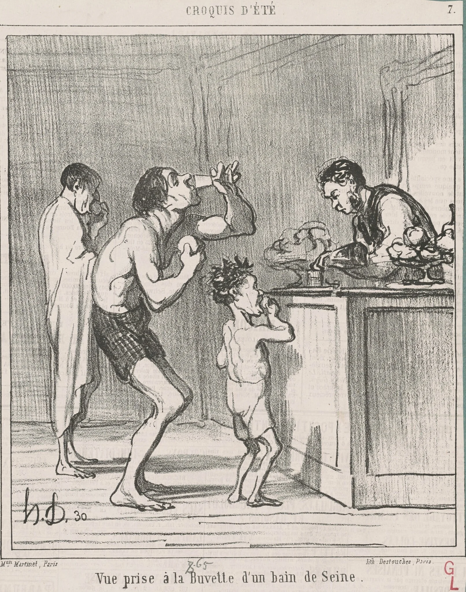 Vue prise a la buvette d'un bain, by Honoré Daumier, ink, 1865