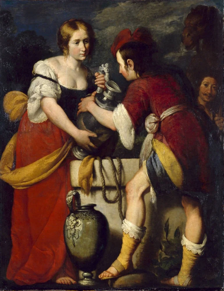 Rebecca and Eliezer at the Well, by Bernardo Strozzi, oil, 1630
