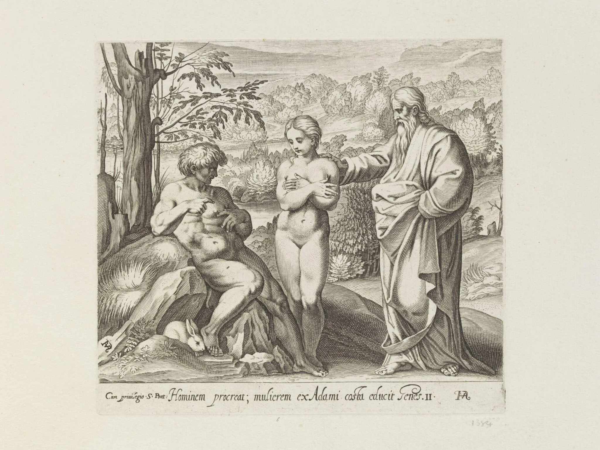 God presenting Eve to Adam, by Francesco Villamena, 1626