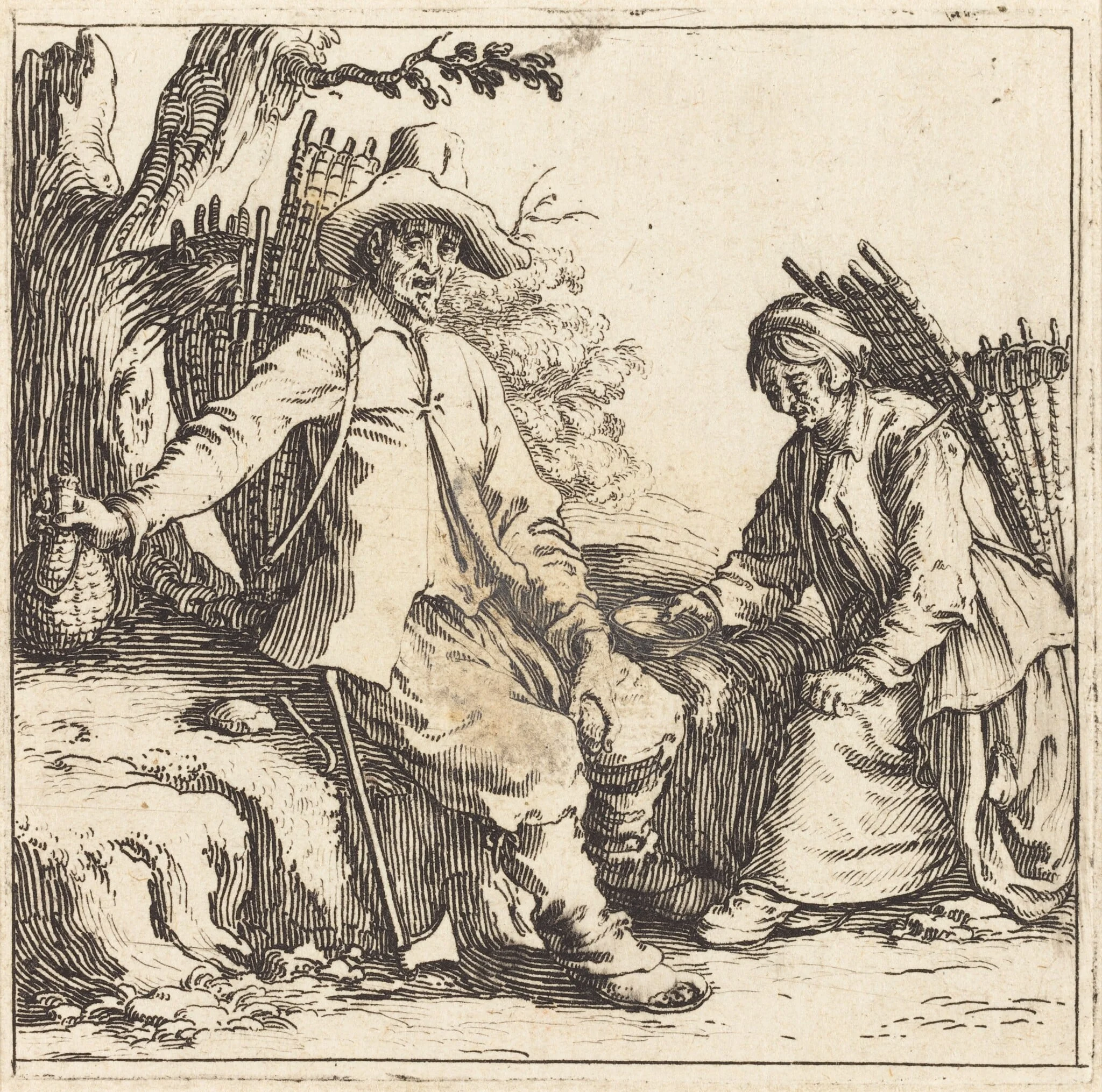 Peasant Couple at Rest, by Jacques Callot, ink, 1621
