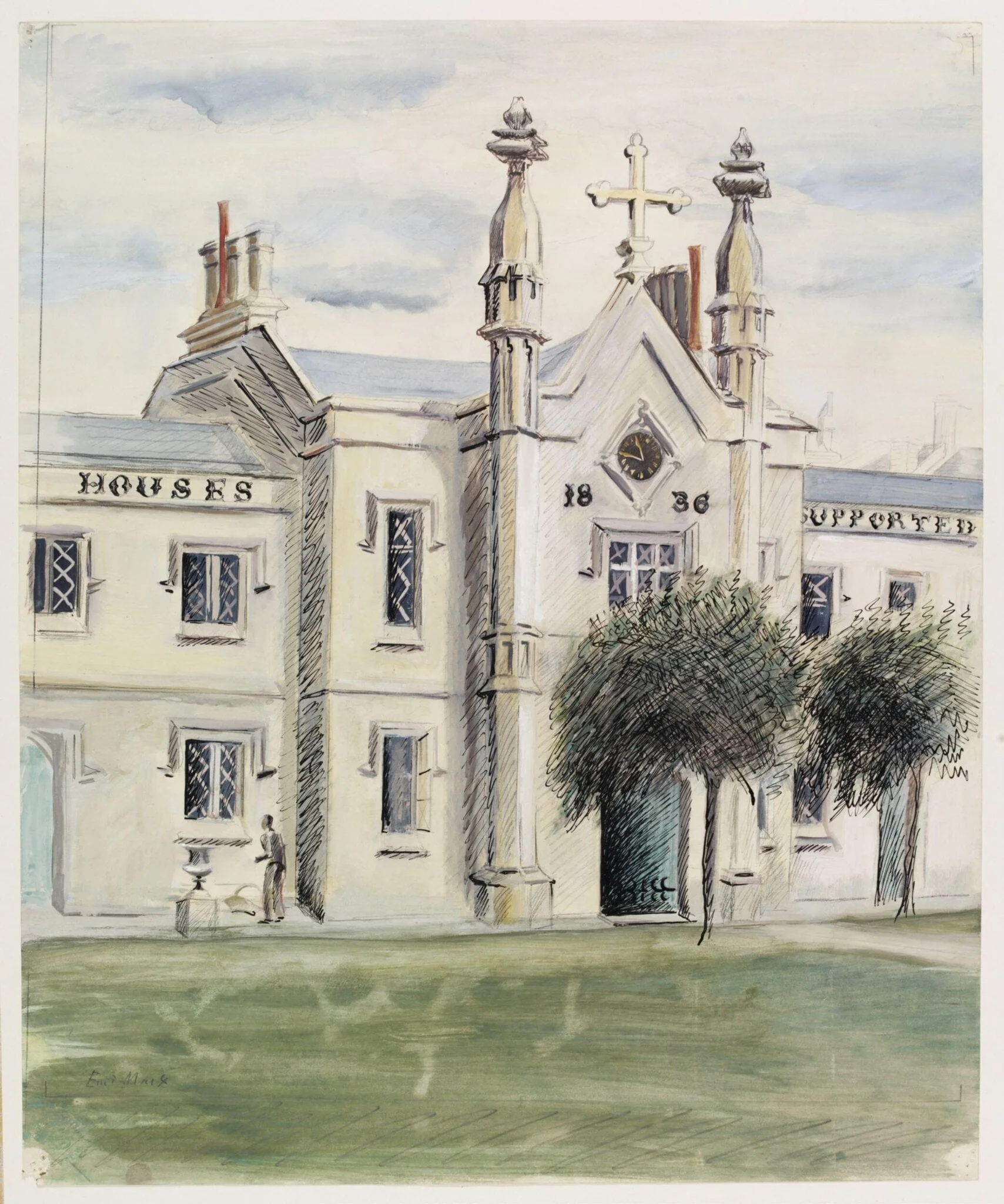 Almshouses, St. John's Wood, by Marx, watercolor, 1940