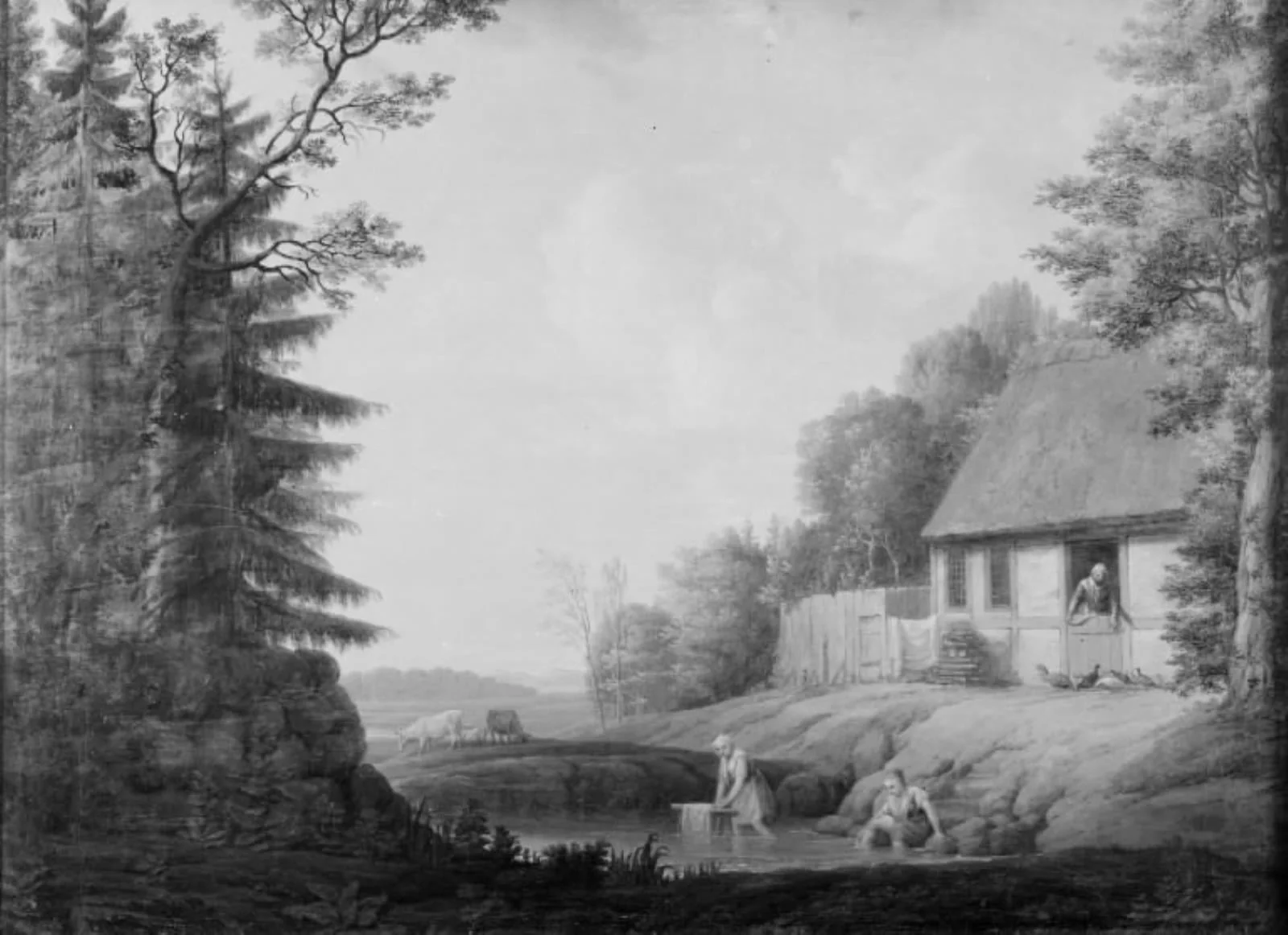 Landskab med en bondehytte, by Unknown, 1777