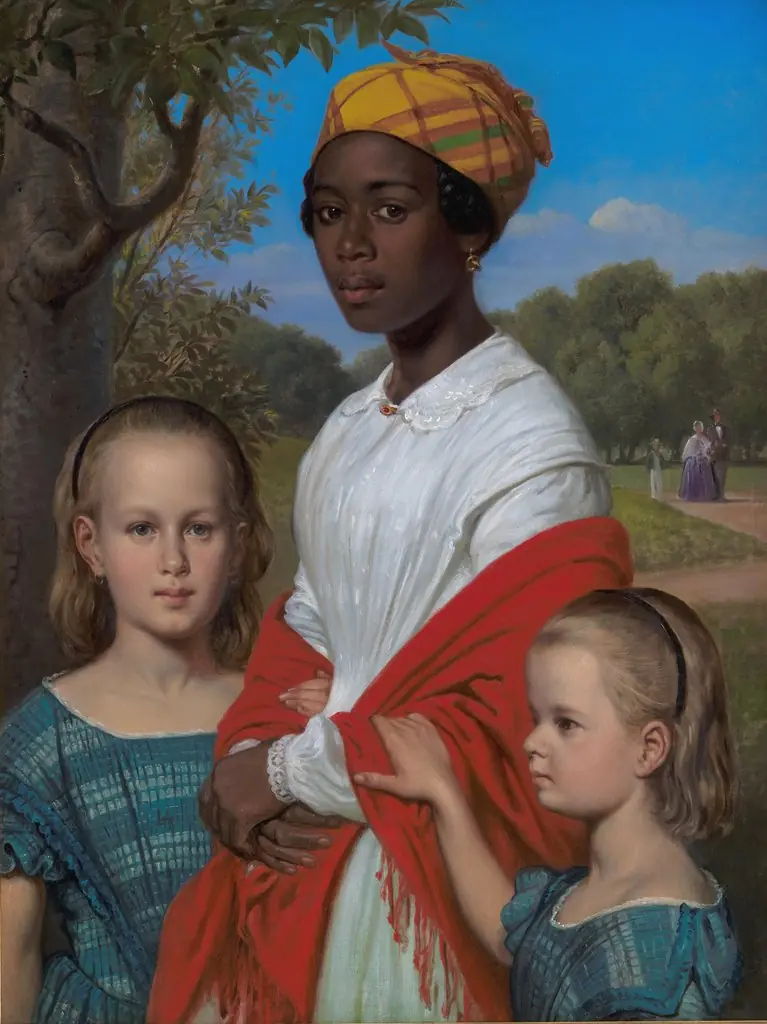 Portrait of Otto Marstrand's two daughters and their nanny