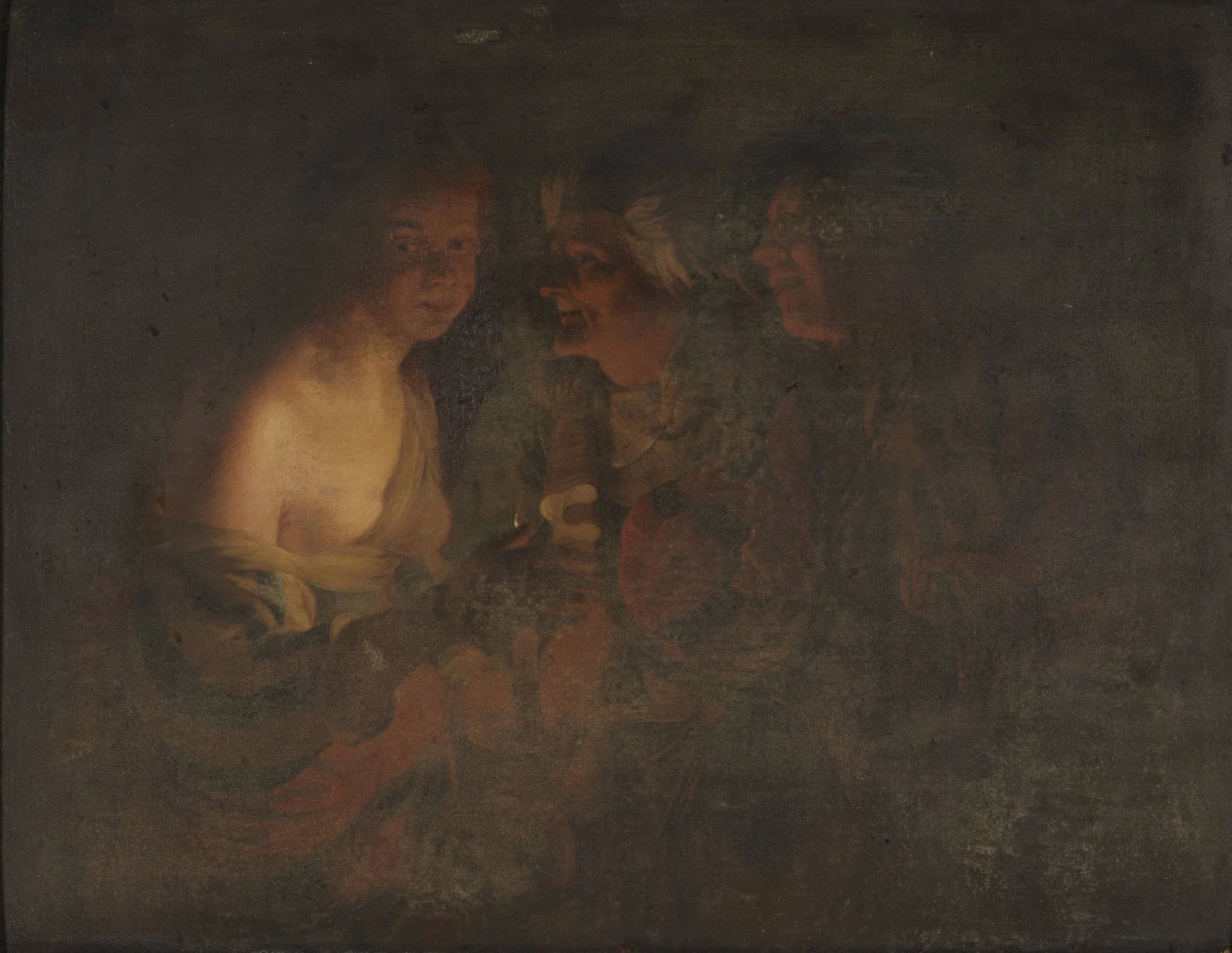 Young Woman with a Candlestick, Old Woman and a Violin Player, by Unknown, 1650