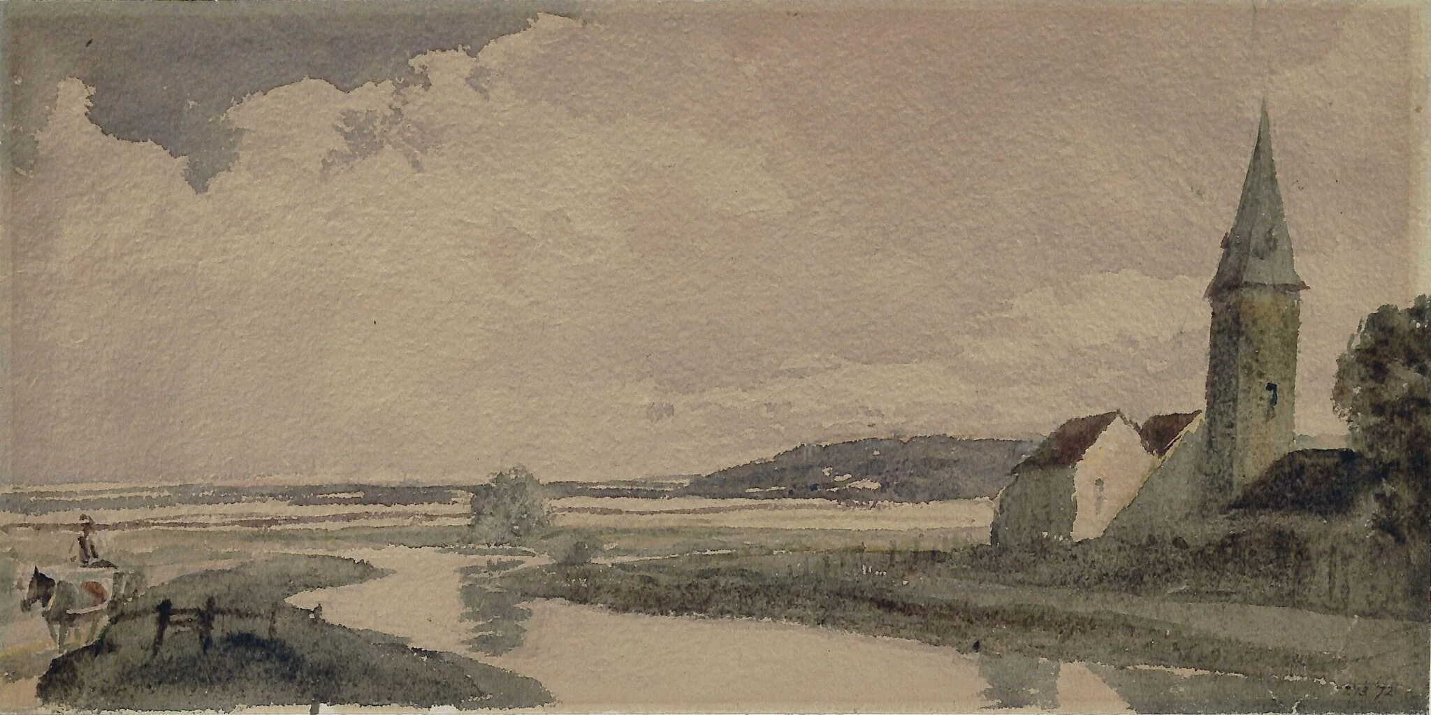 Church on the bank of a winding river