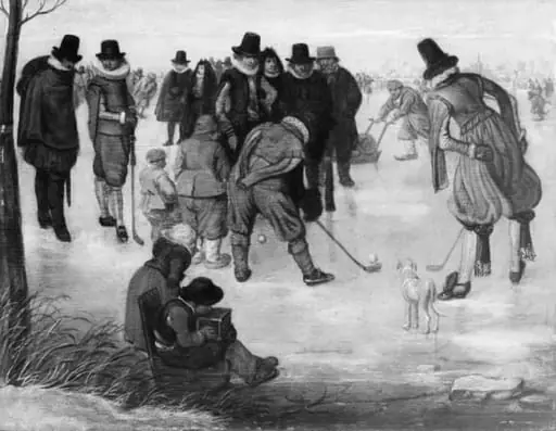 Winter Scene with Bandy Players on the Ice