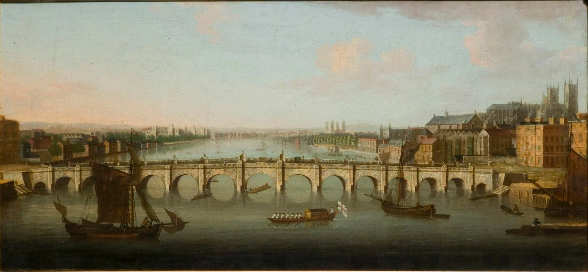 Westminster Bridge from the North, by Unknown, oil, 1750