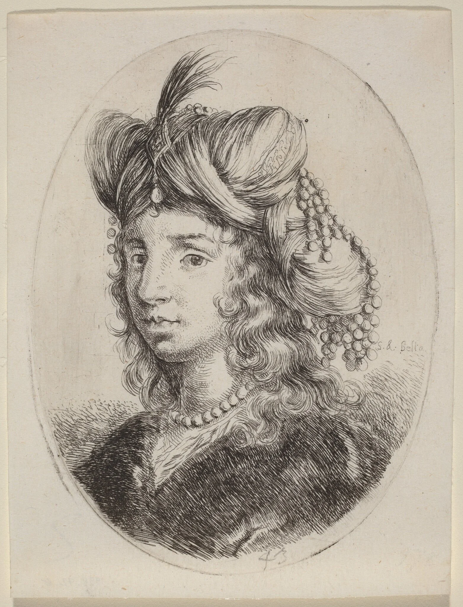 Sultaness Adorned with Pearls, Turned to the Left, by Stefano Della Bella, ink, 1650