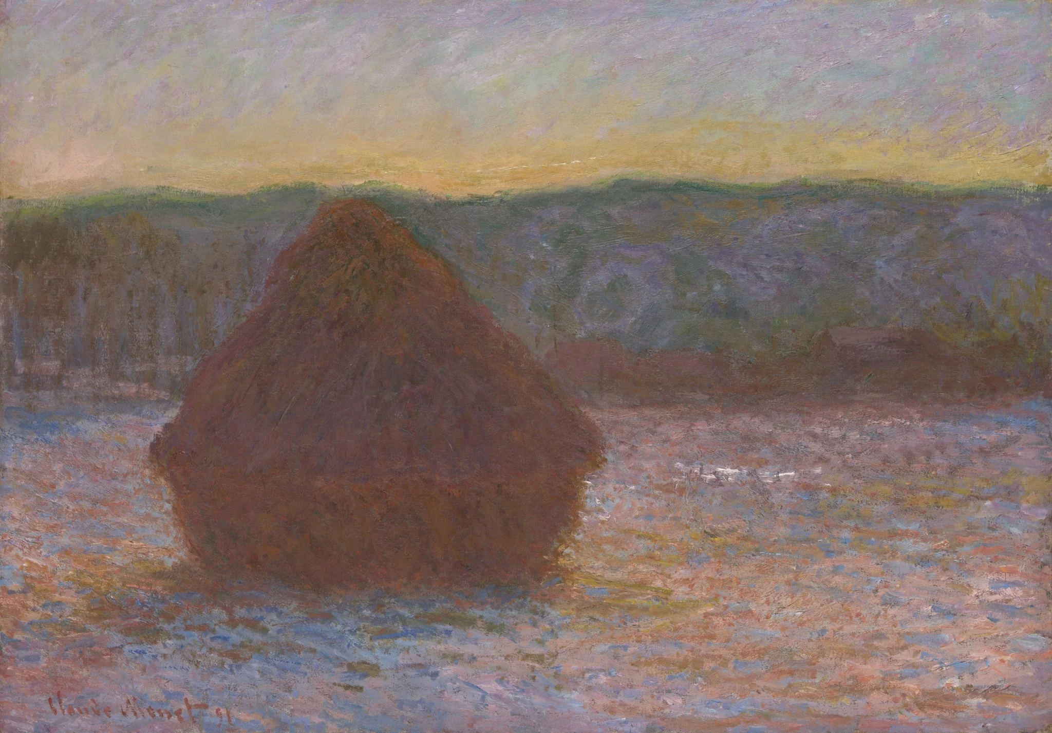 Stack of Wheat (Thaw, Sunset), by Claude Monet, oil, 1890