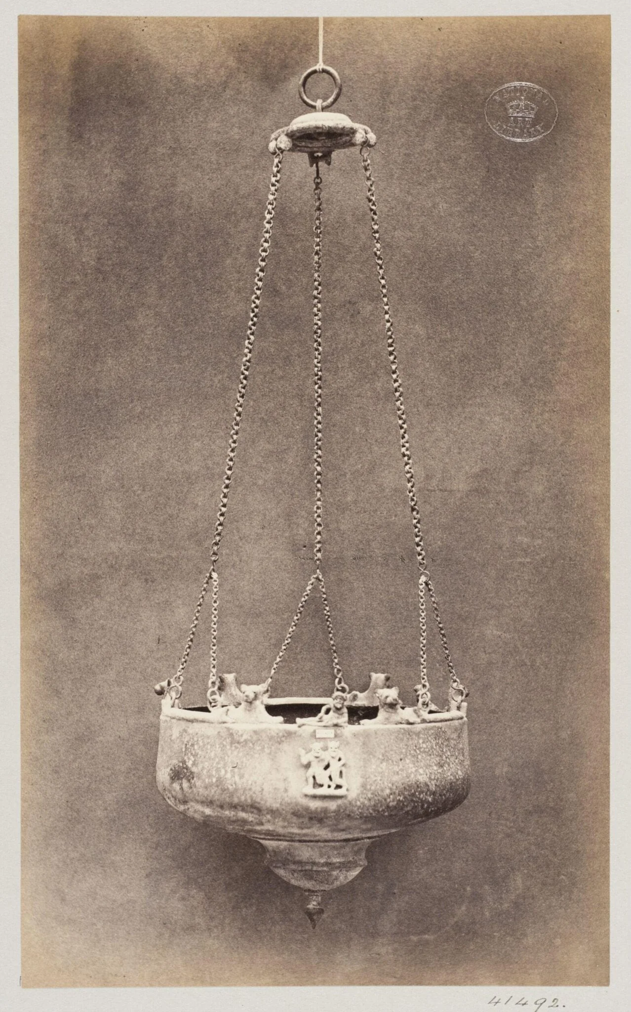Etruscan Bronze Lamp suspended by chains, by Louise Laffon, photographic, 1864