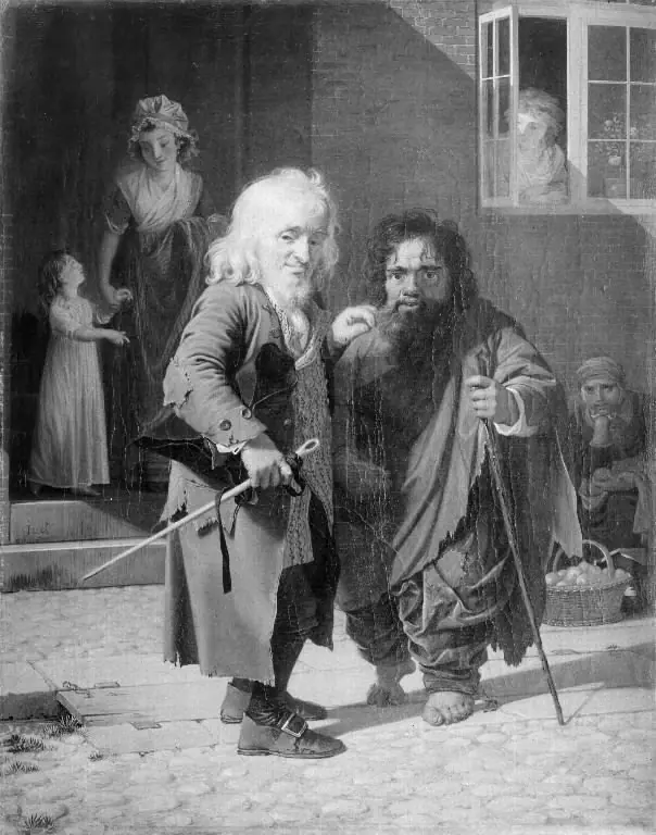 Two Dwarfs: Obligeert, a Jewish pigtail-ribbon Vendor, beside the Roman Dwarf Bajocco in one of the Streets of Copenhagen