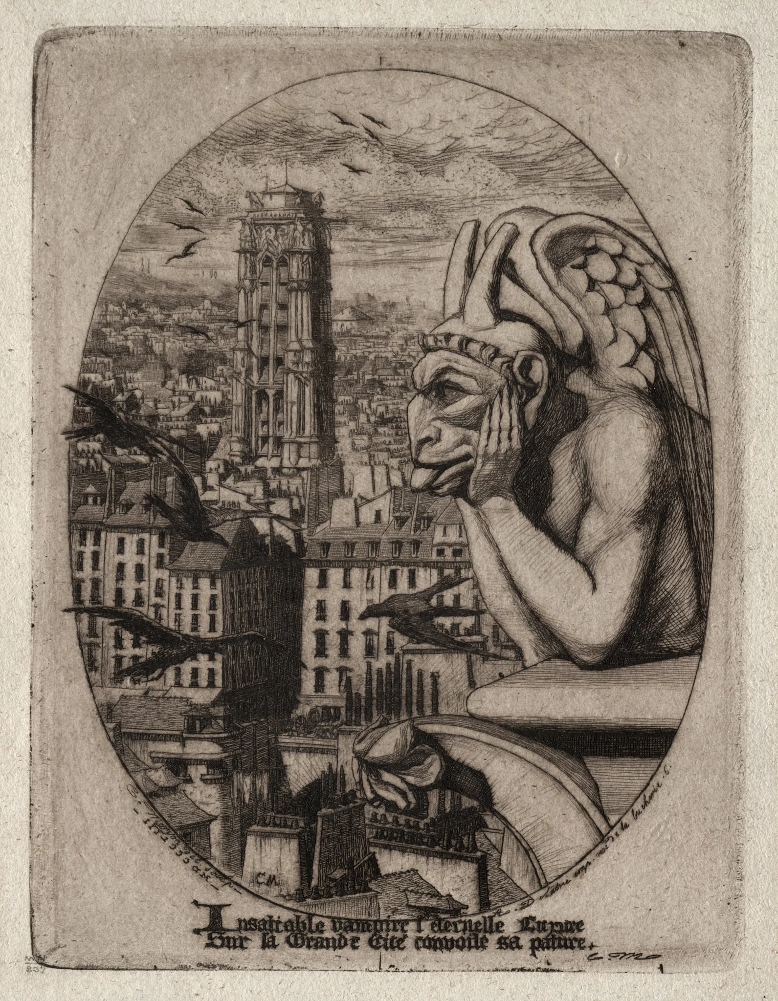 Etchings of Paris:  The Gargoyle, by Charles Meryon, 1853