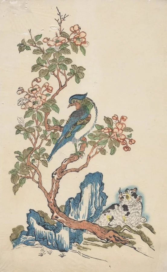 Picture of a Cat, a Bird, and a Crabapple, by Unknown, 1698