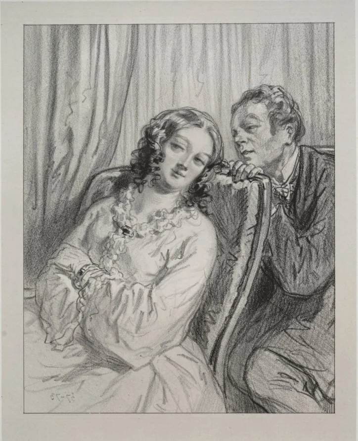 Masques et visages:  Par-ci, par-la:  M'ame Beauminet, ta majeste..., by Paul Gavarni, 1858