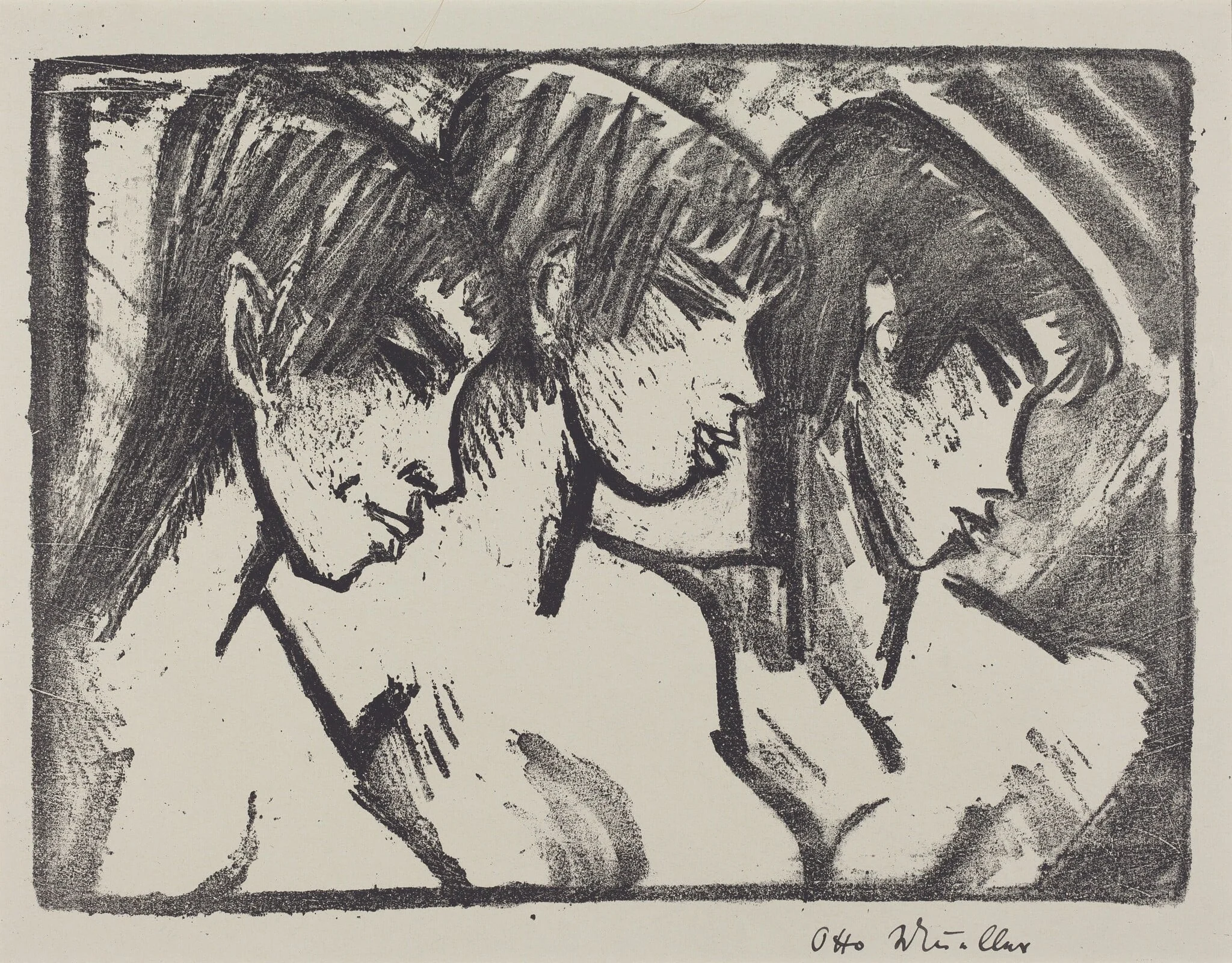 Three Girls in Profile (Drei Madchen im Profile), by Otto Mueller, ink, 1921